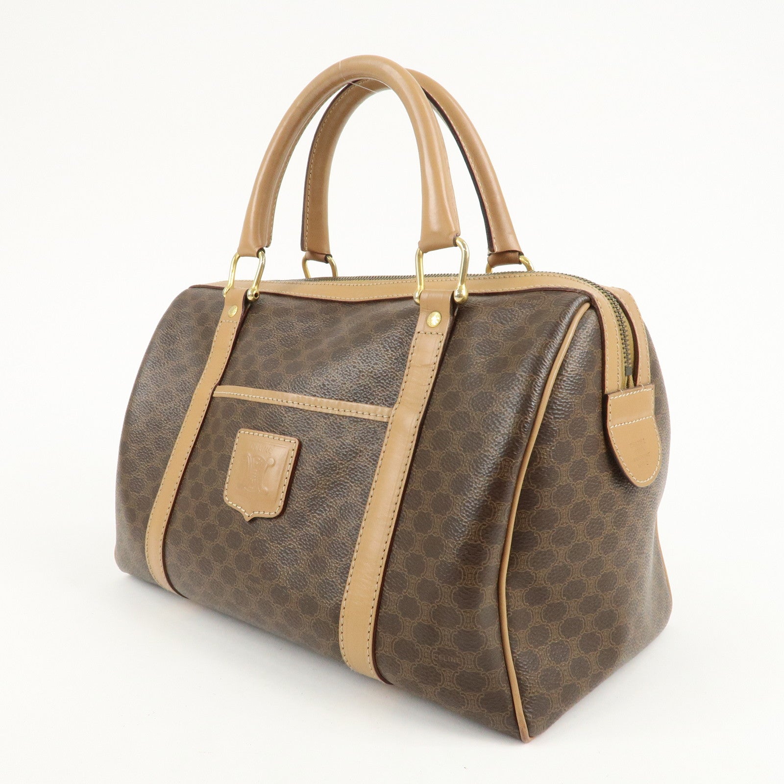 CELINE Macadam PVC Leather Boston Bag Hand Bag Brown Used