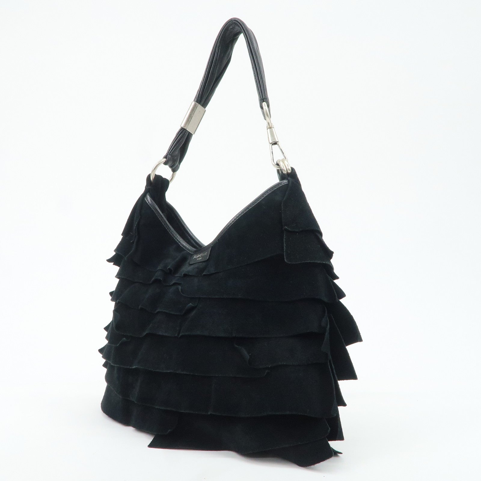 YVES SAINT LAURENT Suede Leather Santropez Shoulder Bag Black Used