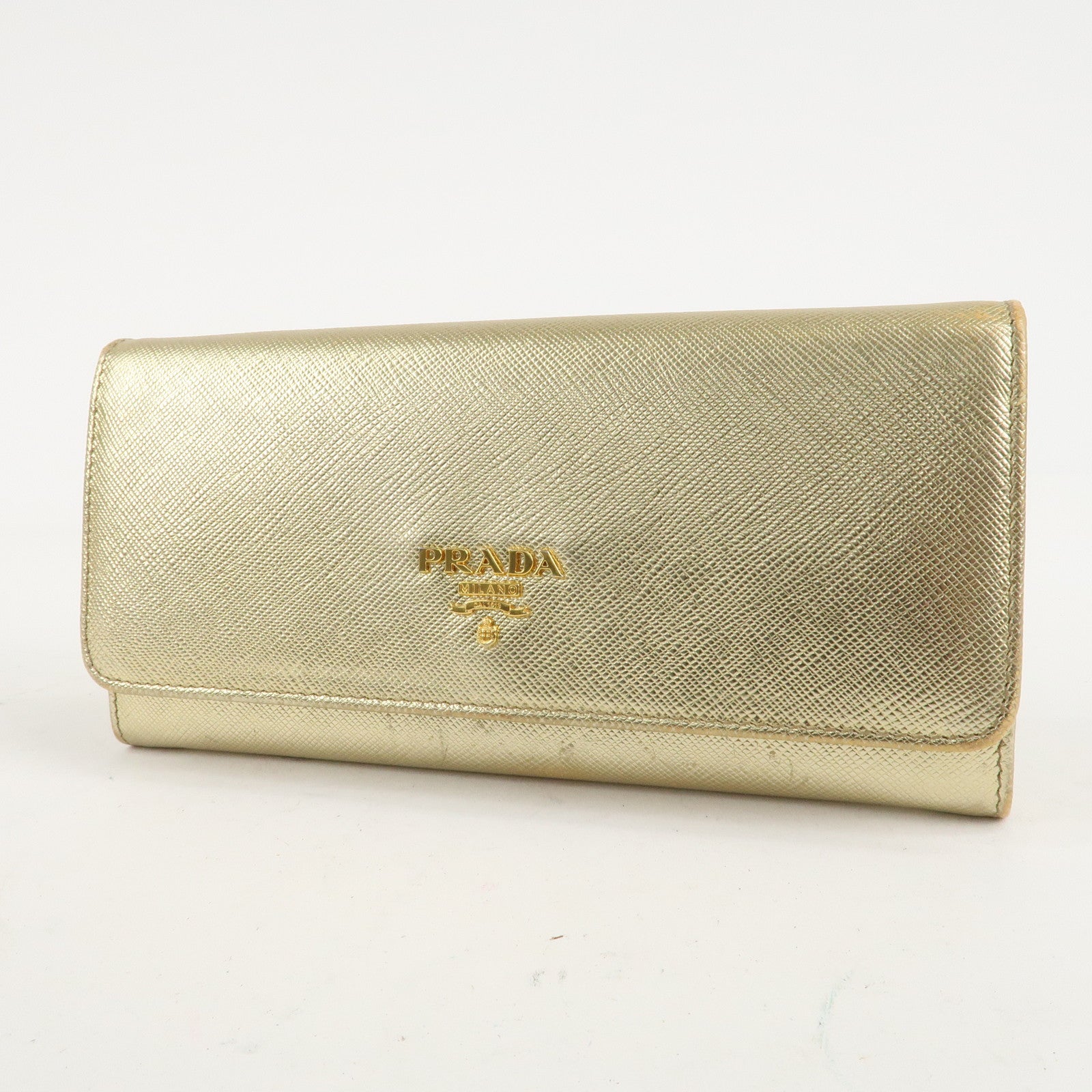 PRADA Set of 2 Saffiano Leather Bi-fold Long Wallet Glower Motif Used