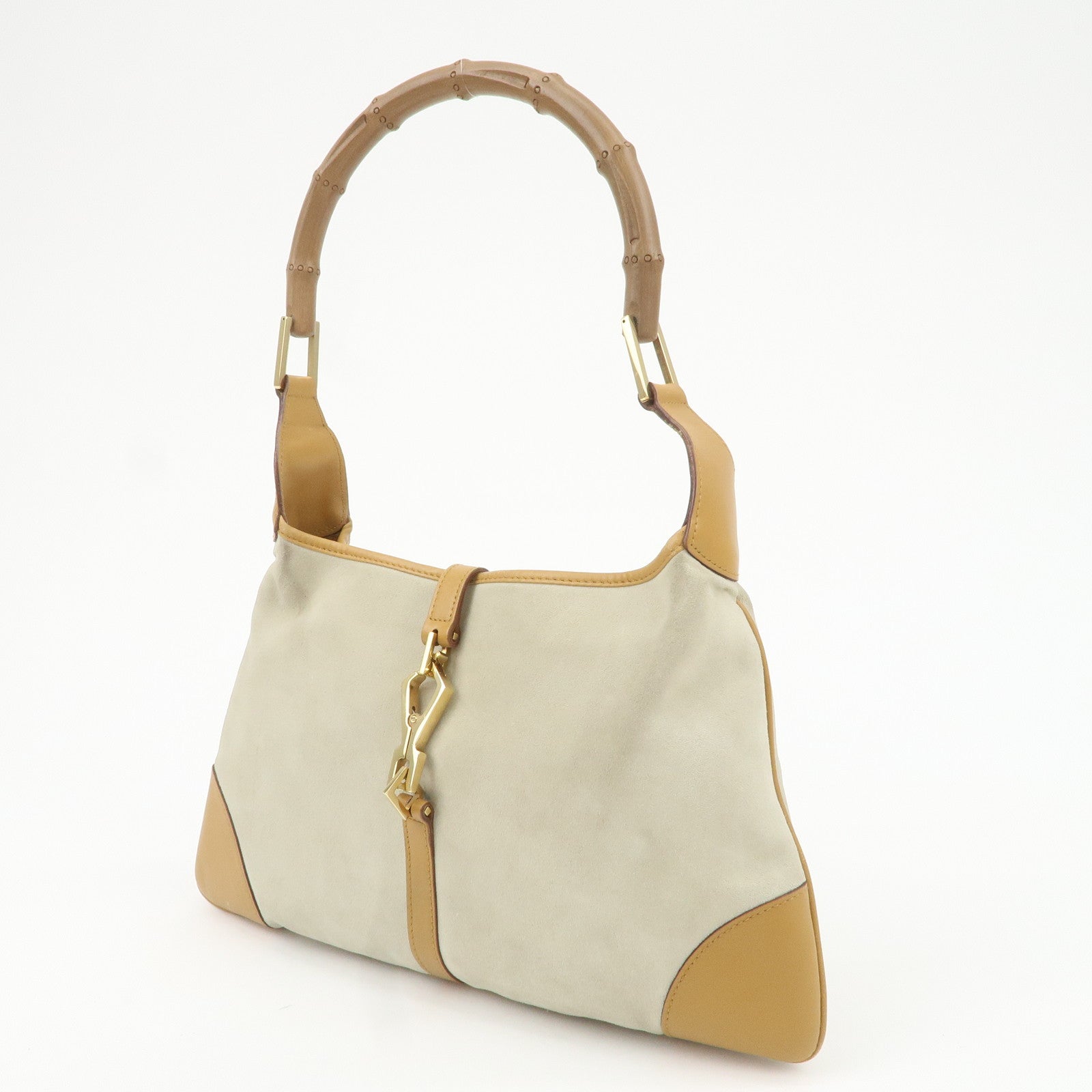 GUCCI Bamboo Suede Leather Shoulder Bag Gray Brown 001.4060 Used