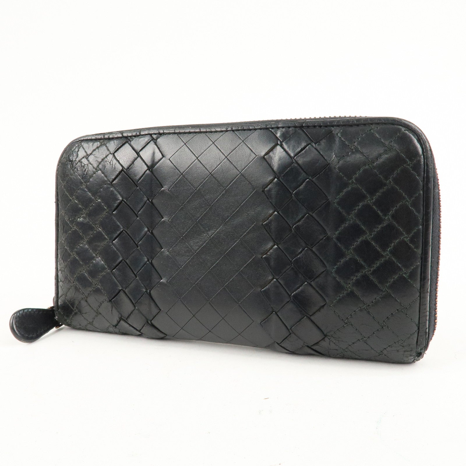 BOTTEGA VENETA Set of 2 Intrecciato Leather Zip Around Wallet Used