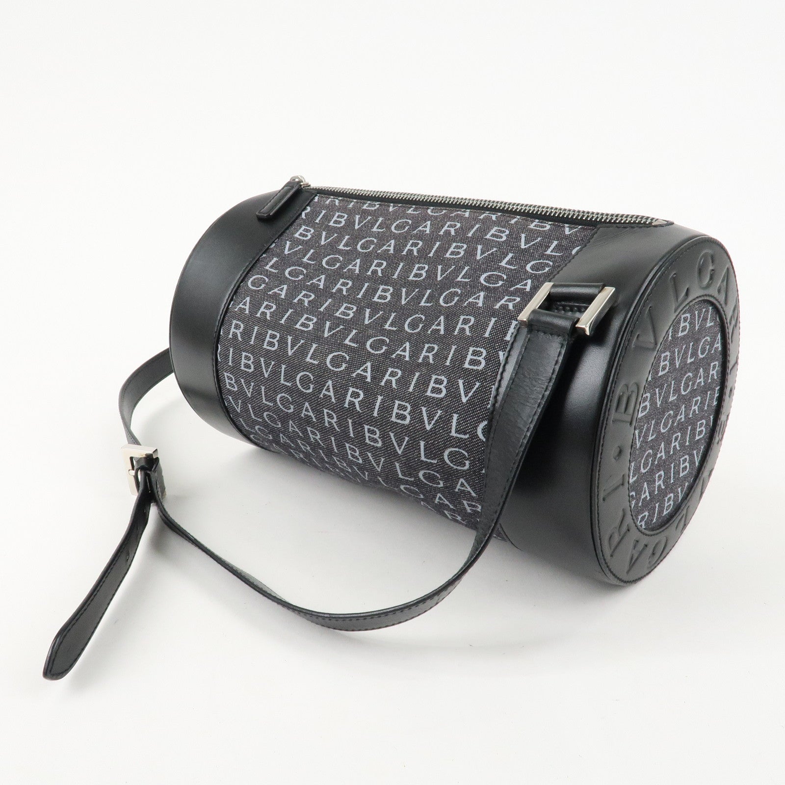 BVLGARI Logo Mania Canvas Leather B-Zero 1 Shoulder Bag Black Used