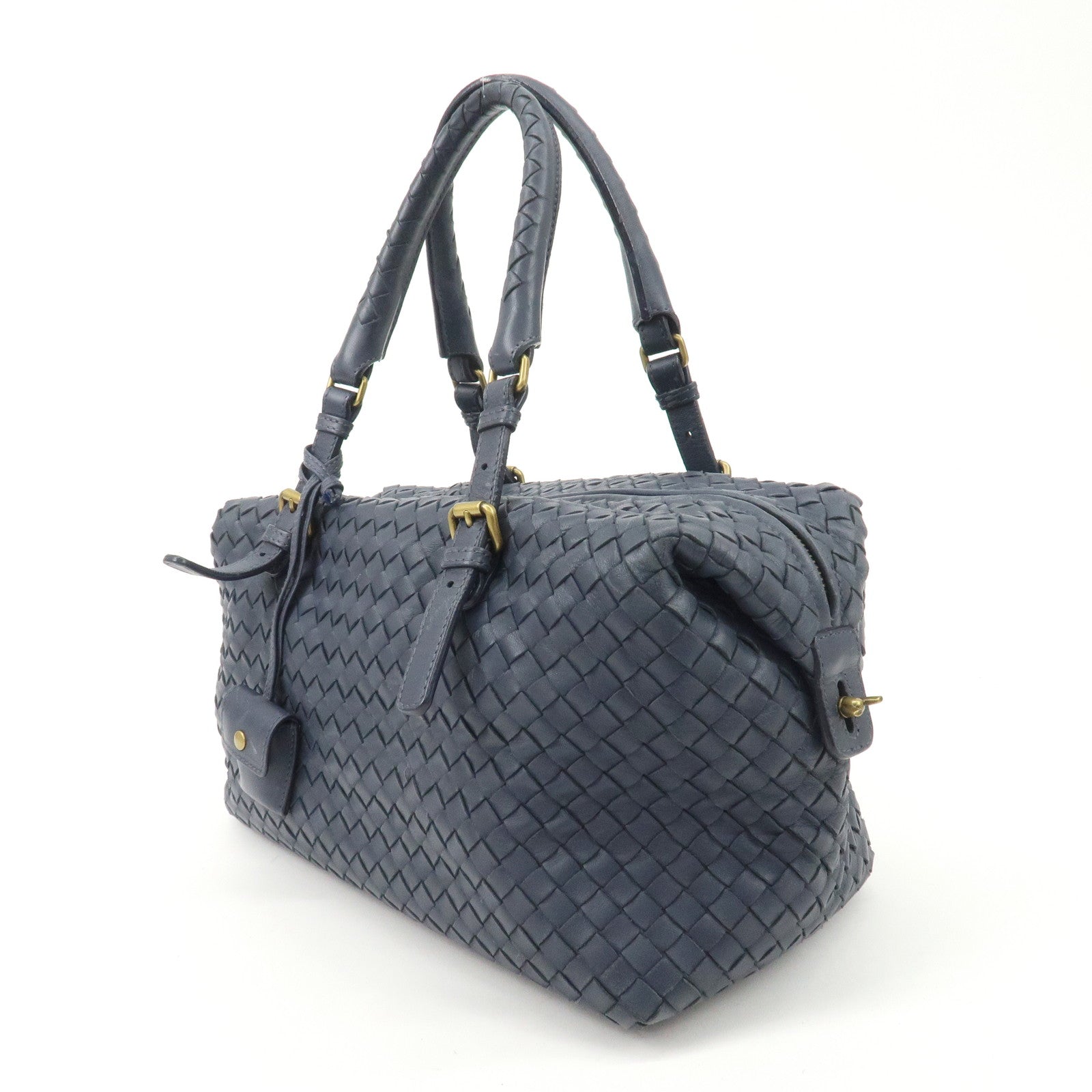 BOTTEGA VENETA Intrecciato Leather Hand Bag Shoulder Bag Navy Used