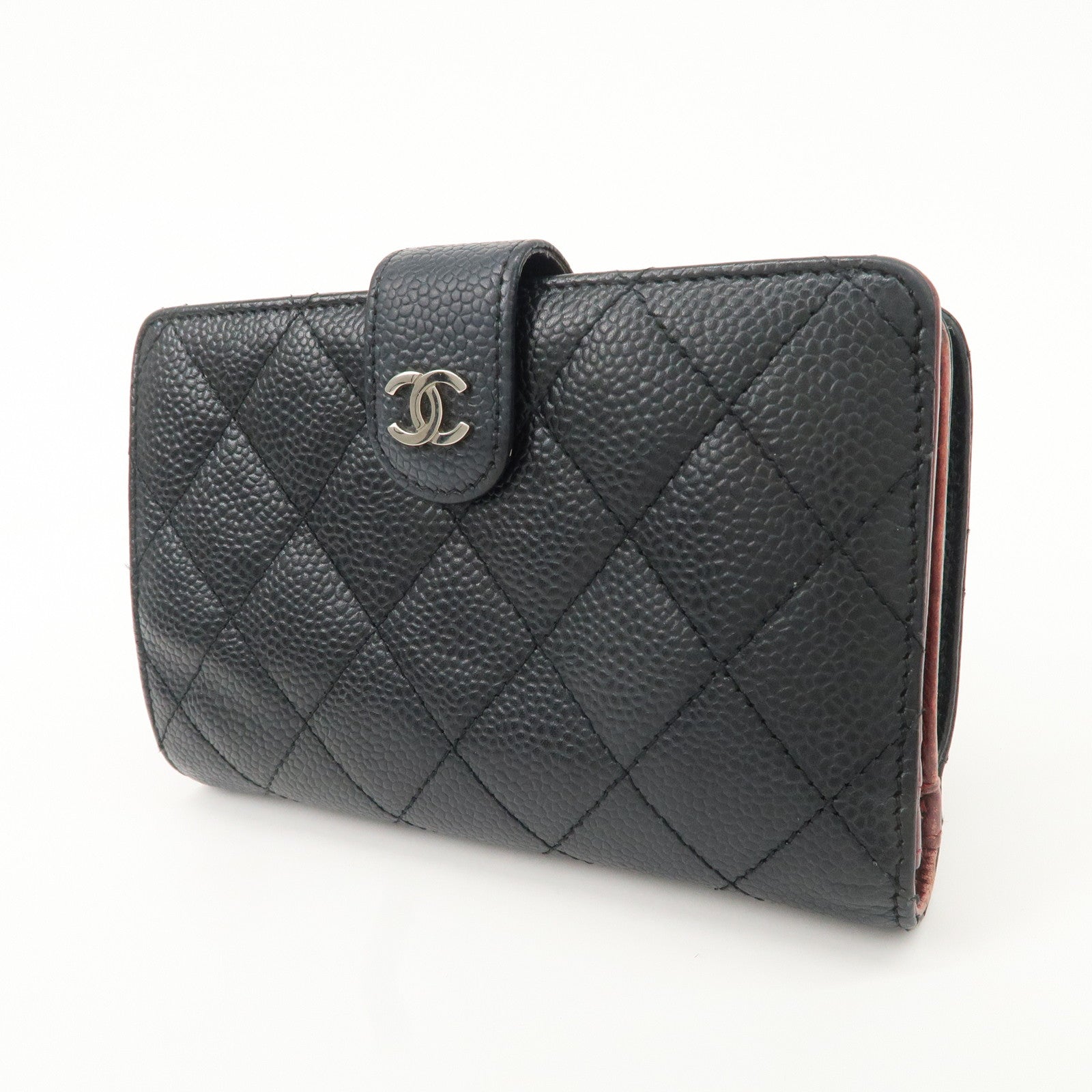 CHANEL COCO Mark Matelasse Caviar Skin Bi-fold Wallet A48667 Used