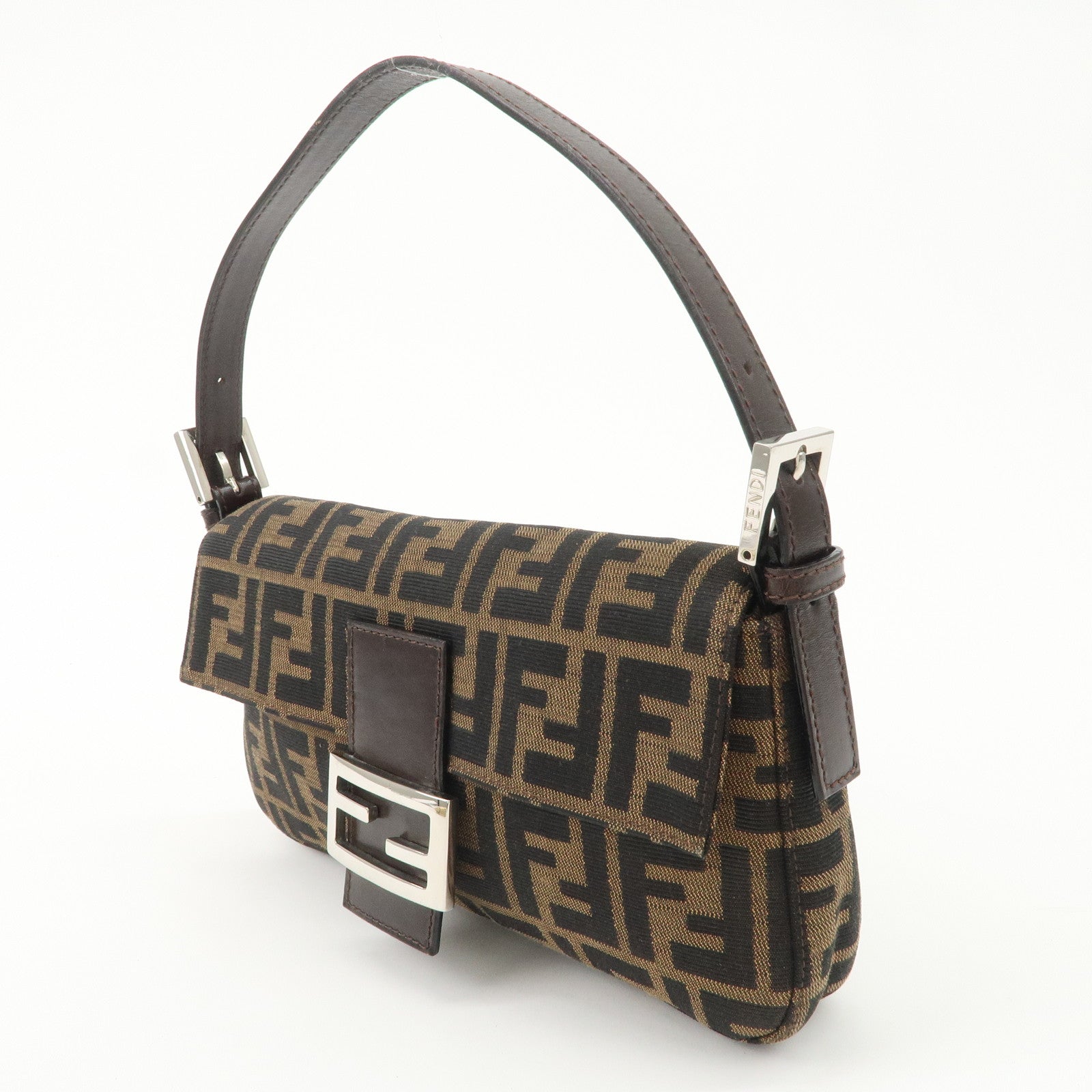 FENDI Mamma Baguette Zucca Canvas Leather Shoulder Bag 26424 Used