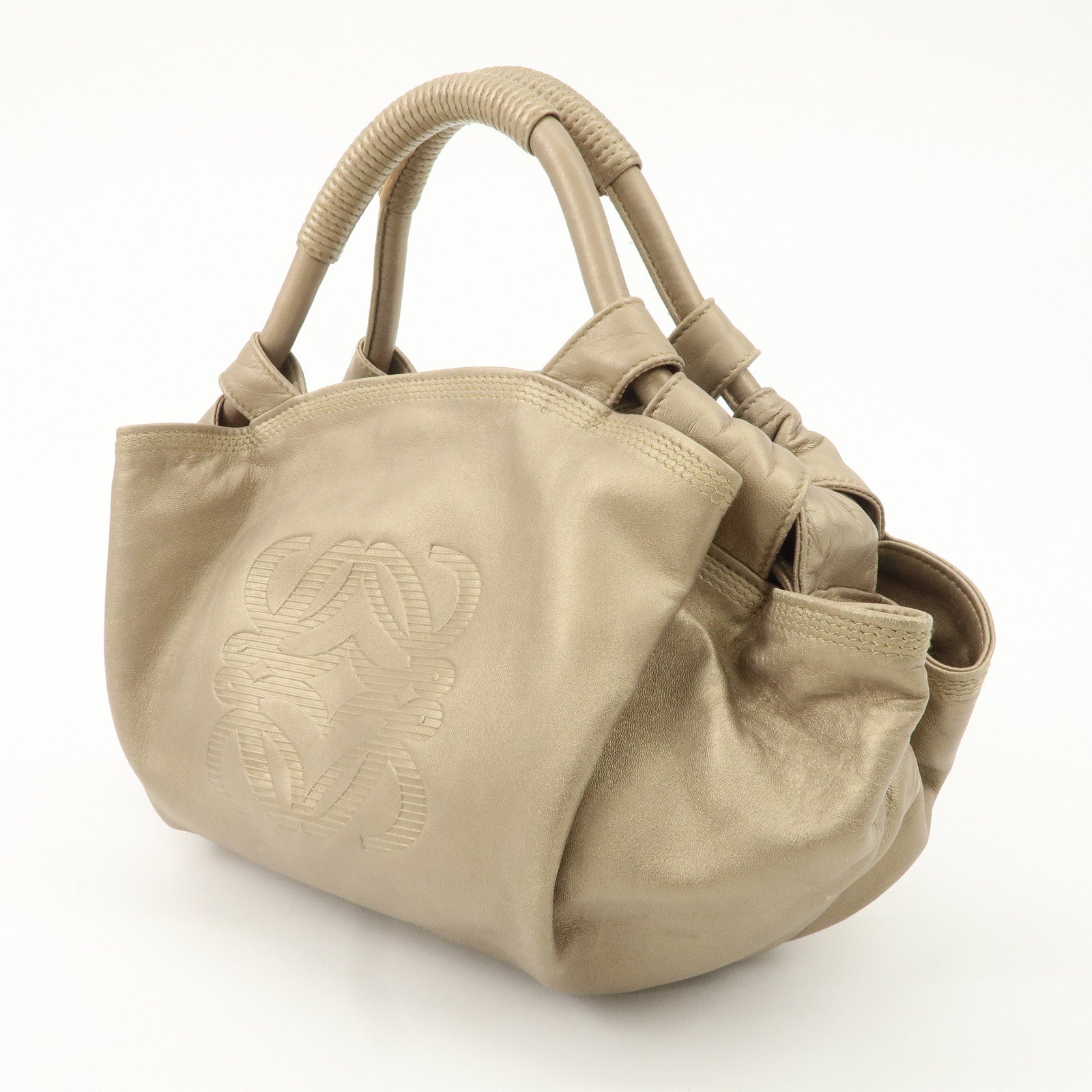 LOEWE Anagram Leather Nappa Aire Hand Bag Gold Used