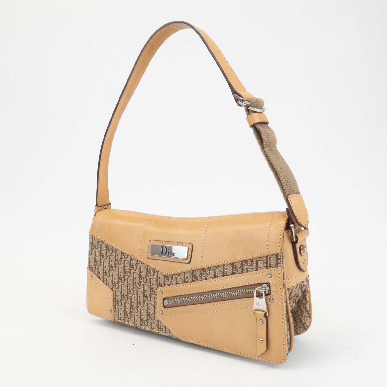 Christian Dior Street Chic Trotter Canvas Leather Shoulder Bag Used