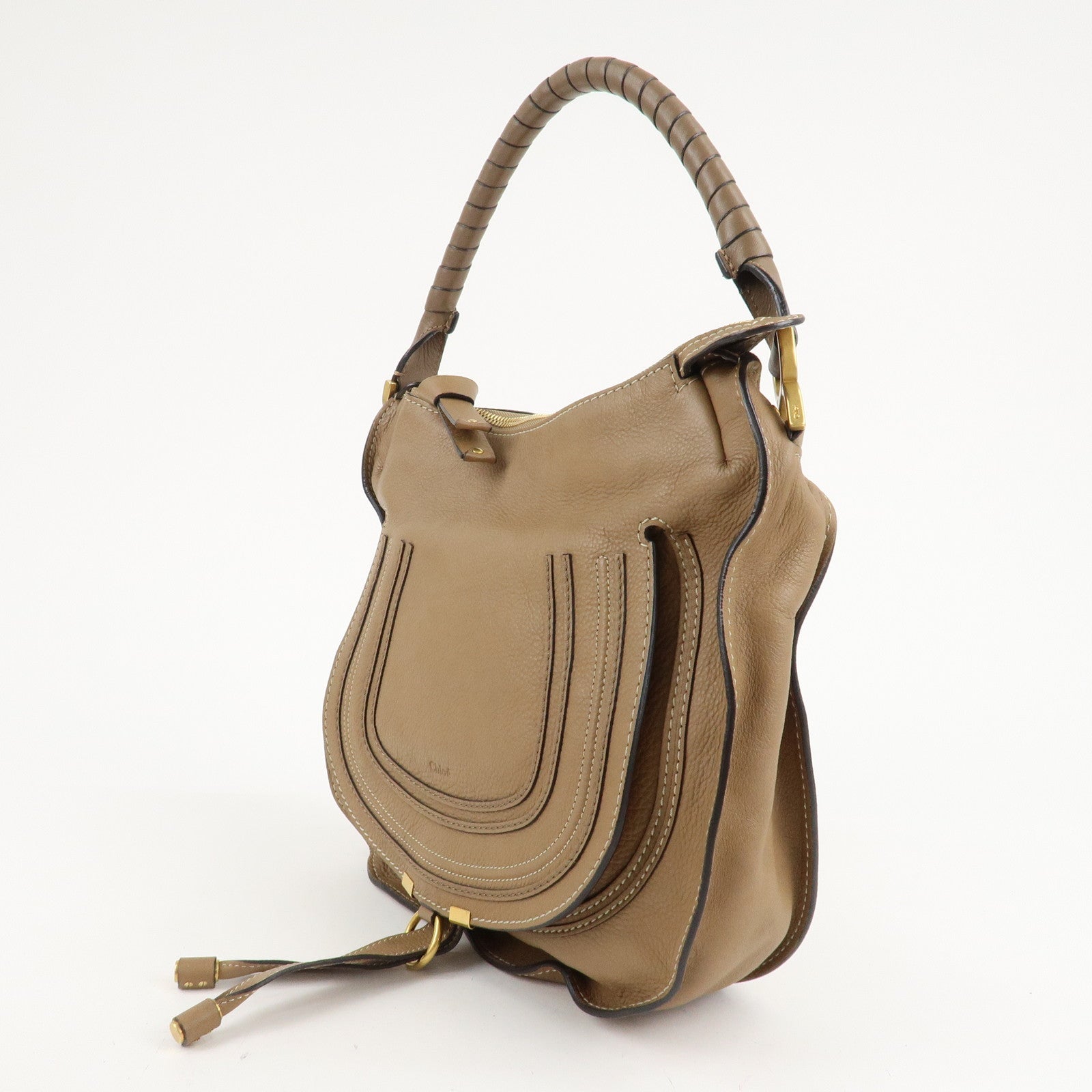 Chloe Marcie Leather Shoulder Bag Hand Bag Beige Used