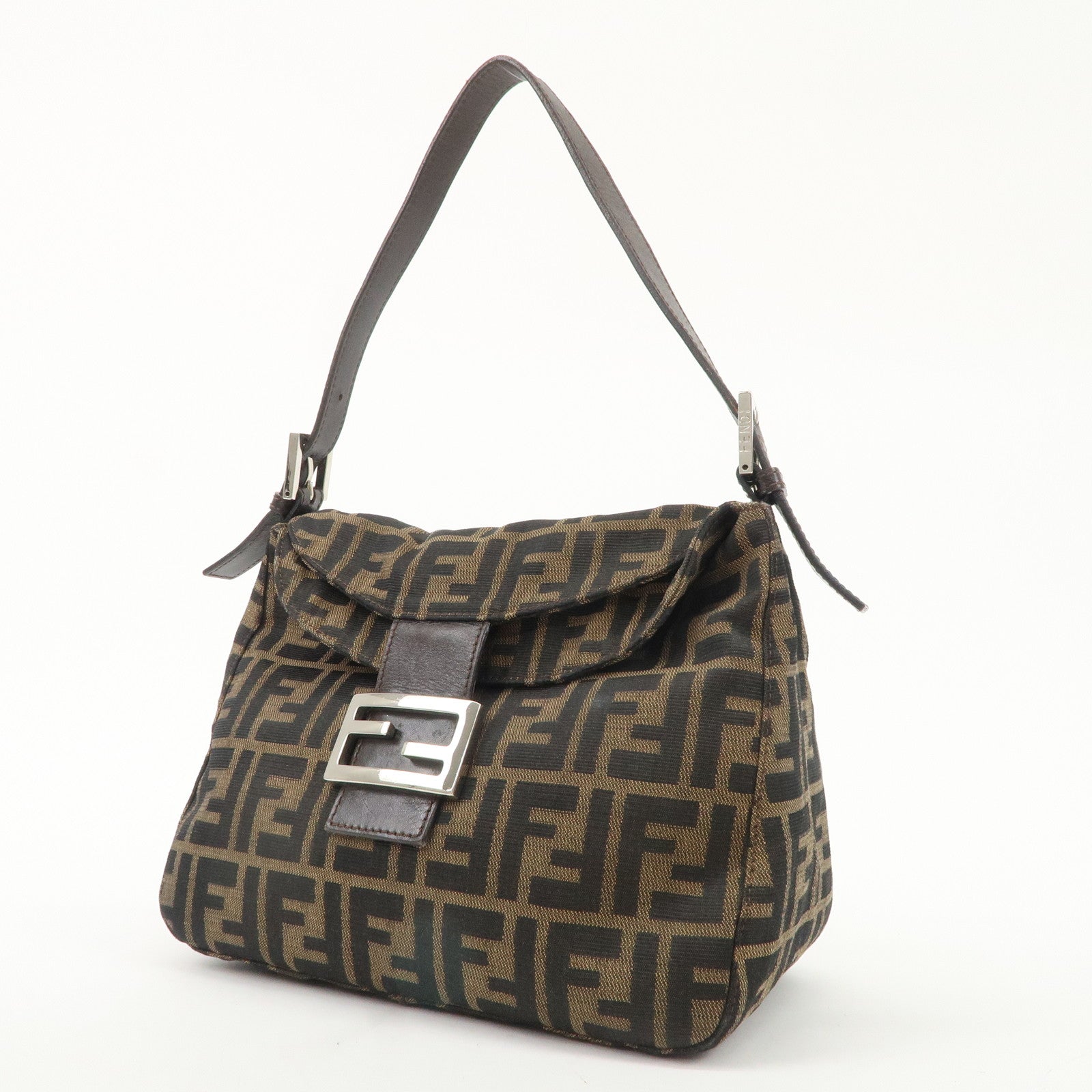 FENDI Zucca Canvas Leather Shoulder Bag Hand Bag 26423Used F/S Used
