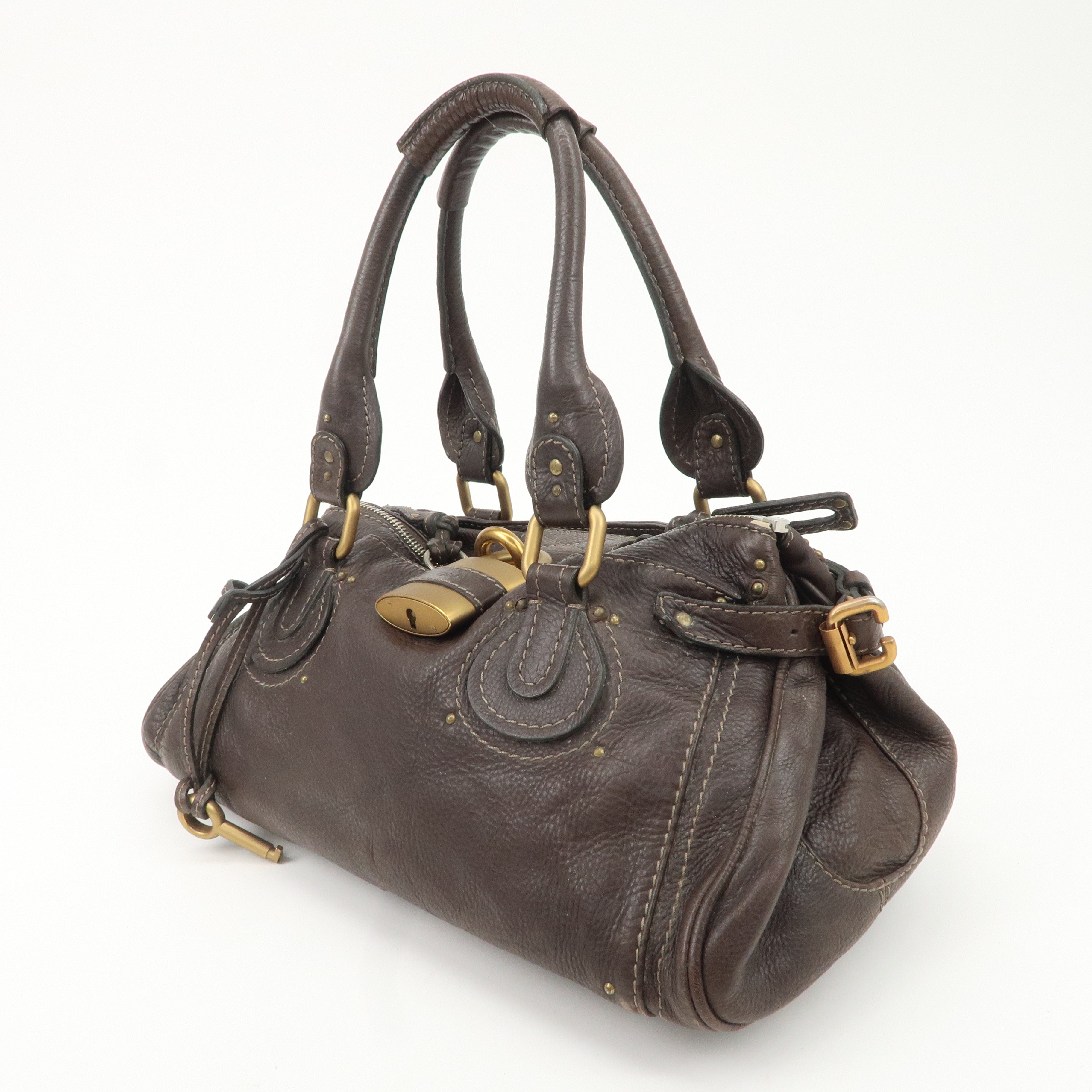 Chloe Paddington Leather Shoulder Bag Hand Bag Dark Brown Used