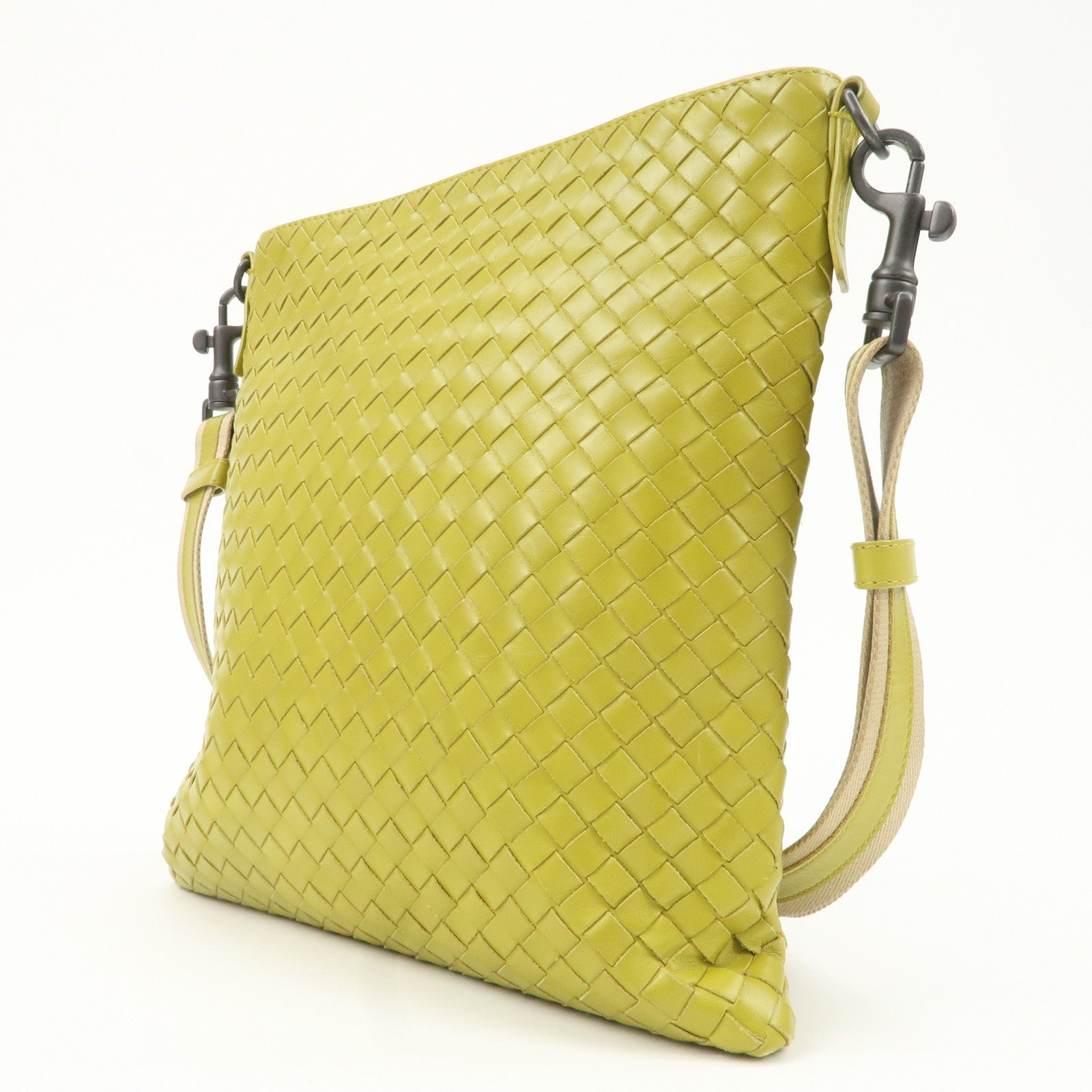 BOTTEGA VENETA Intrecciato Leather Shoulder Bag Yellow Used