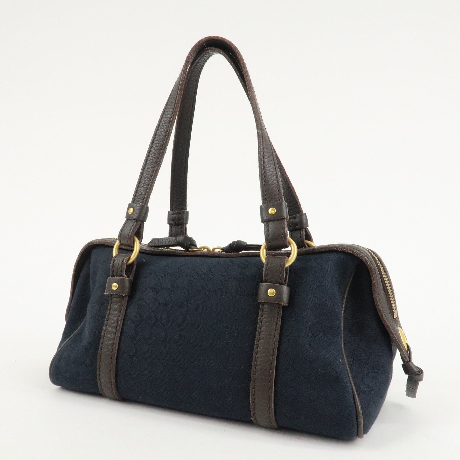 BOTTEGA VENETA Intrecciato Canvas Leather Mini Boston Bag 142470 Used