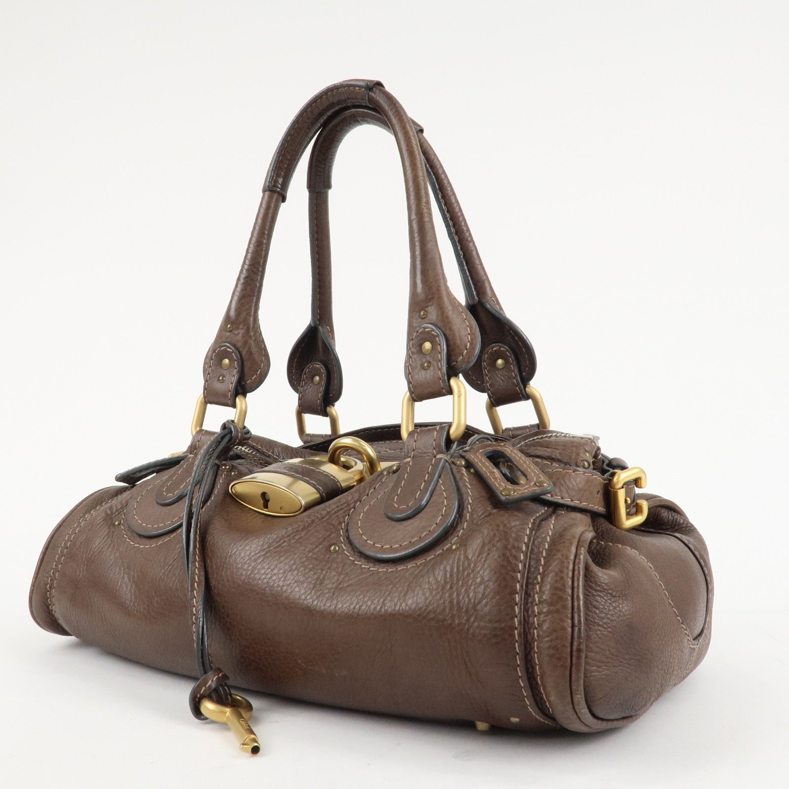 Chloe Paddington Leather Hand Bag Shoulder Bag Medium Brown Used