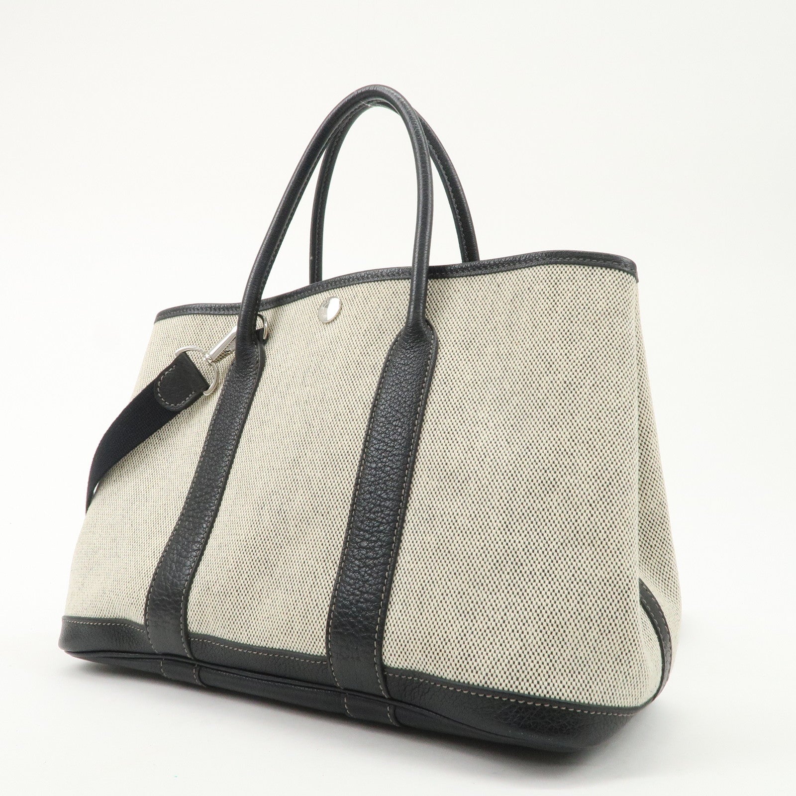 HERMES Toile Ash Buffle Garden Party TPM Stamped Tote Bag Natural Used