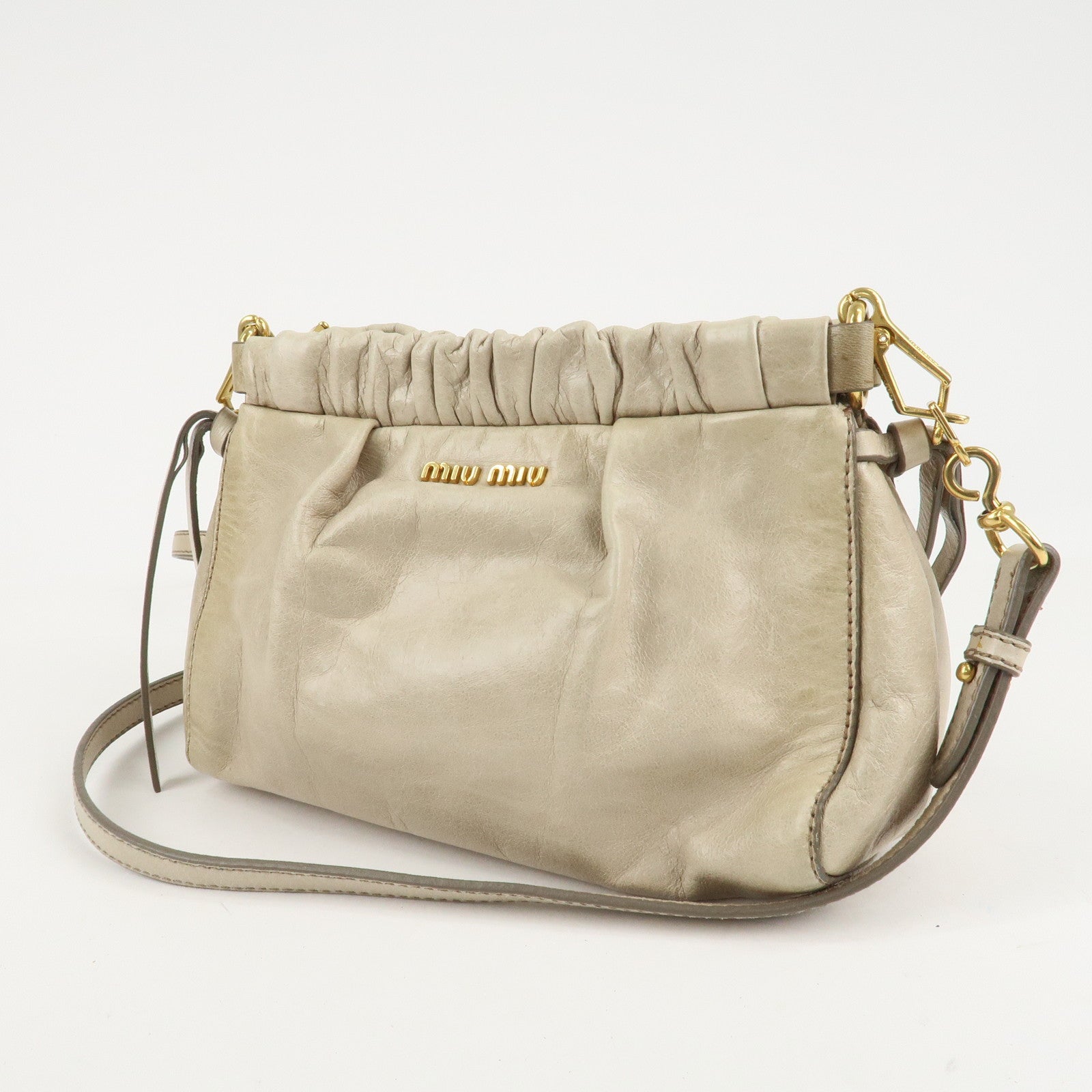 MIU MIU Leather Shoulder Bag Crossbody Bag Ivory Used