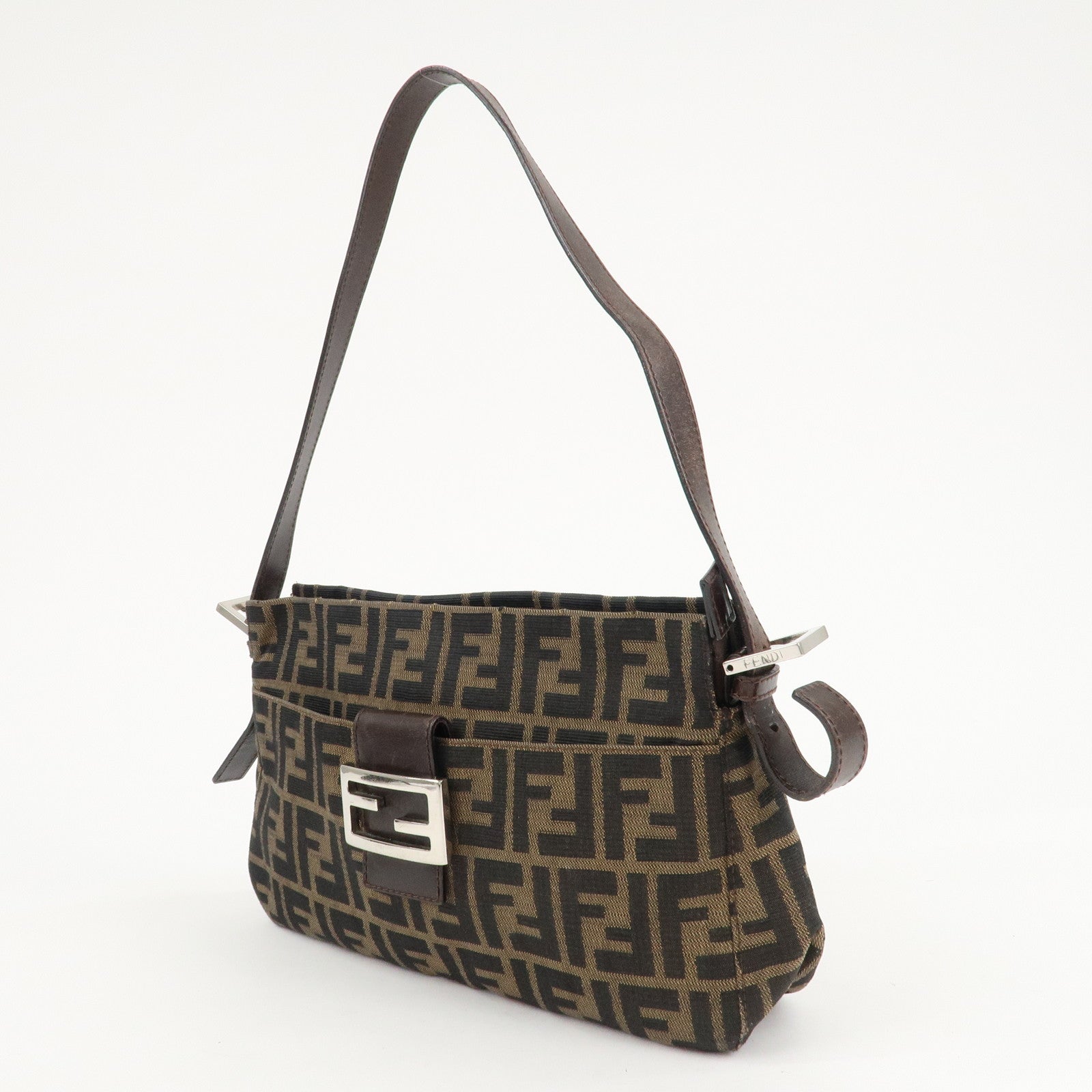 FENDI Zucca Canvas Leather Shoulder Bag Brown Black 26566 Used