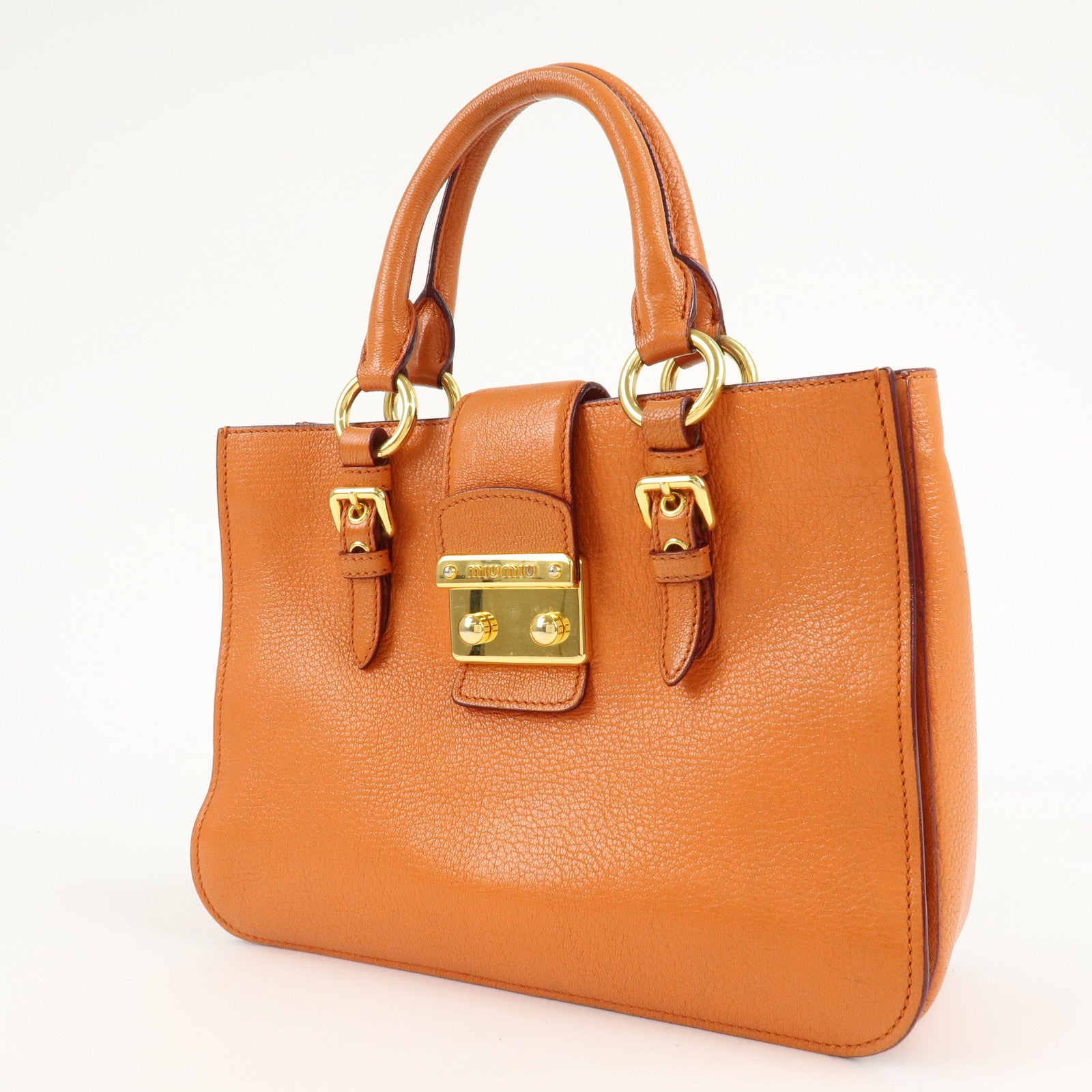 MIU MIU Madras Leather 2WAY Bag Hand Bag Orange RN0799 Used