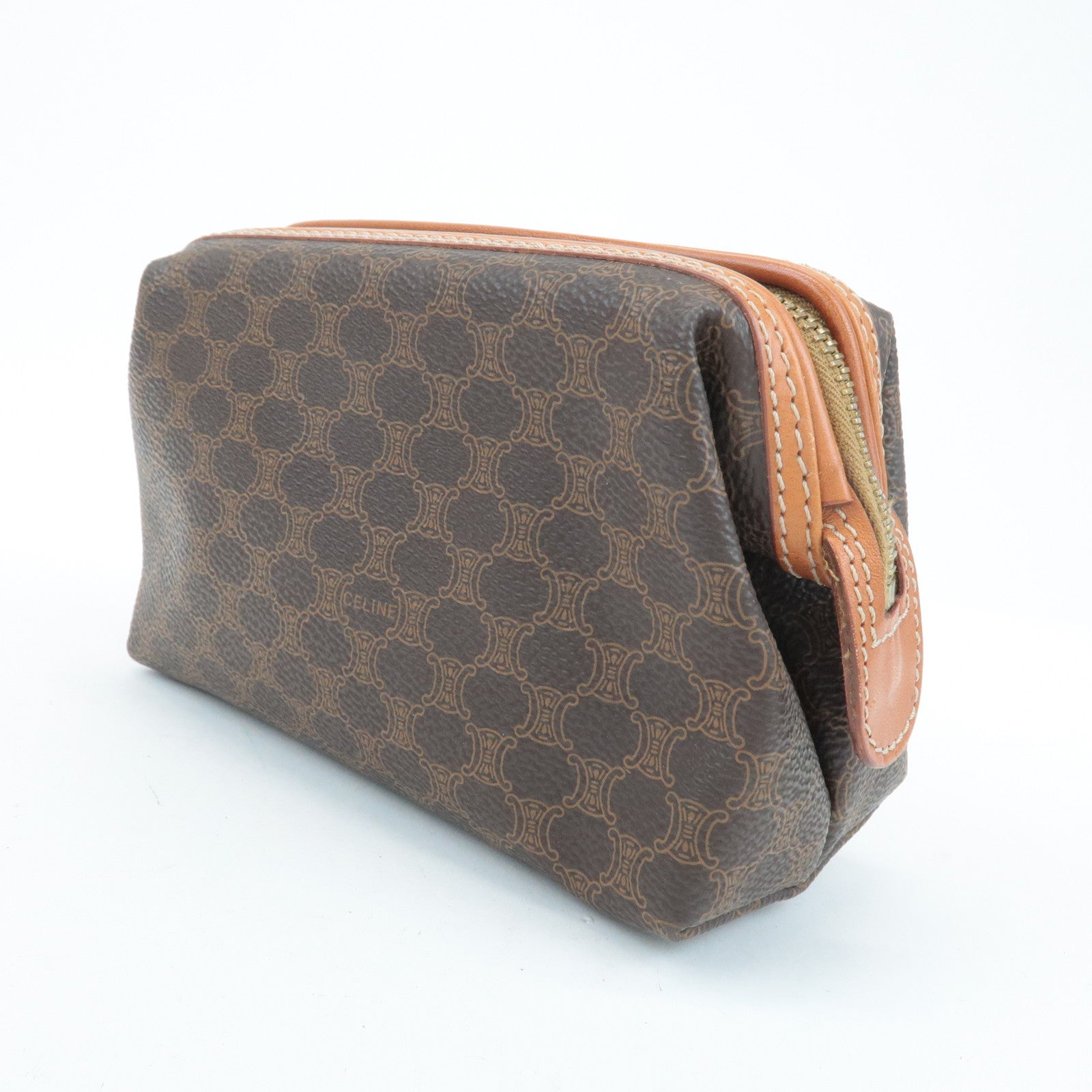 CELINE Macadam PVC Leather Pouch Cosmetic Pouch Brown Used