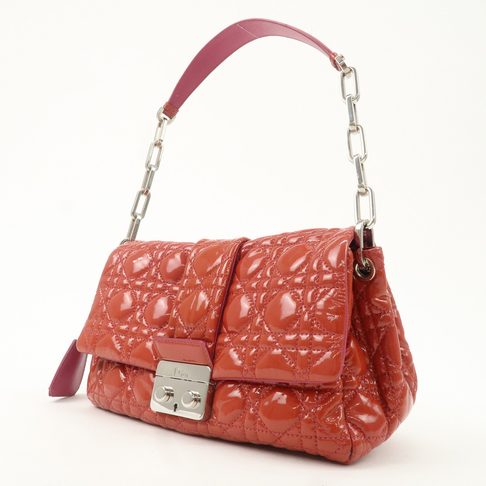 Christian Dior Cannage Patent Leather Chain Shoulder Bag Used