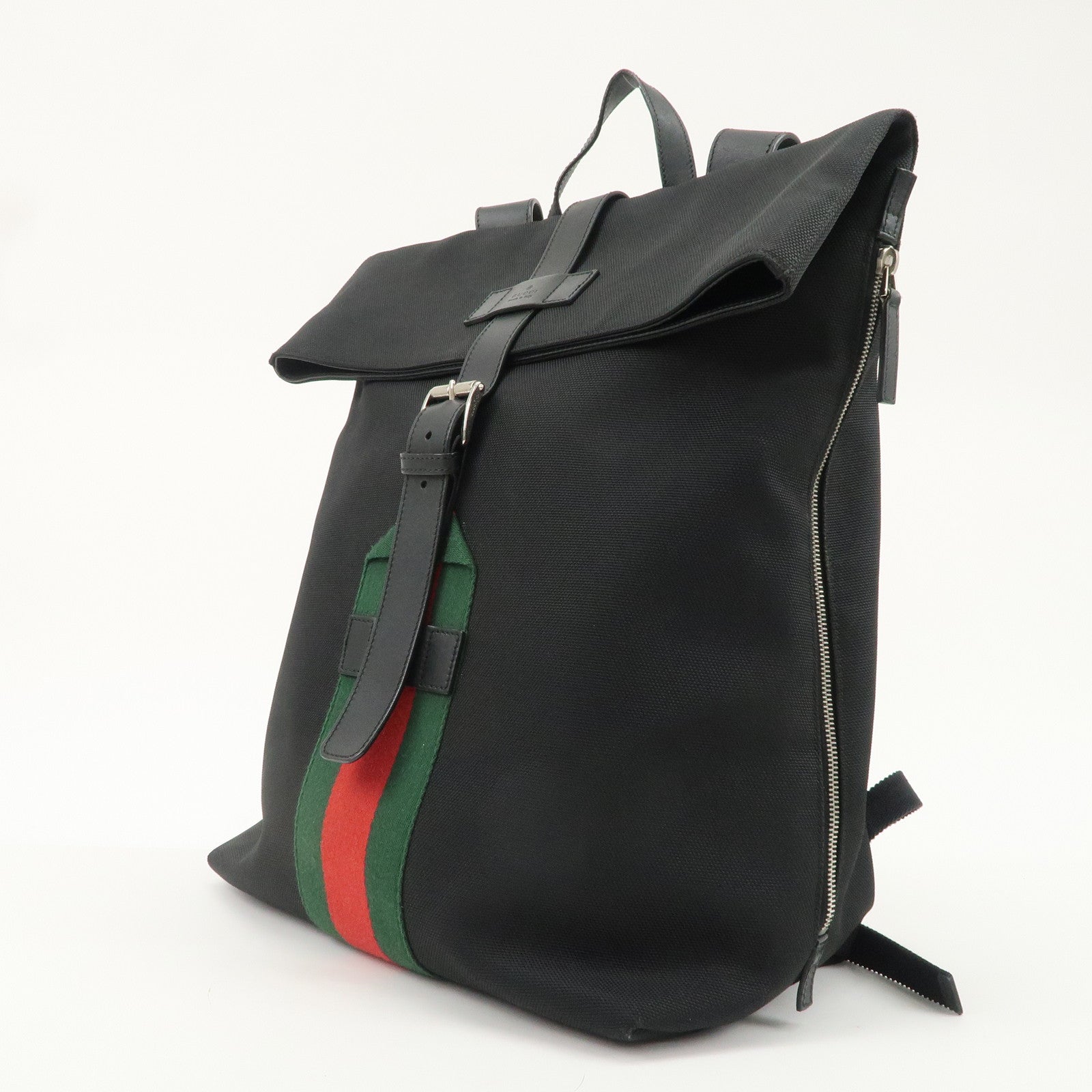 GUCCI Sherry Canvas Leather Ruck Sack Back Pack Black 337075 Used