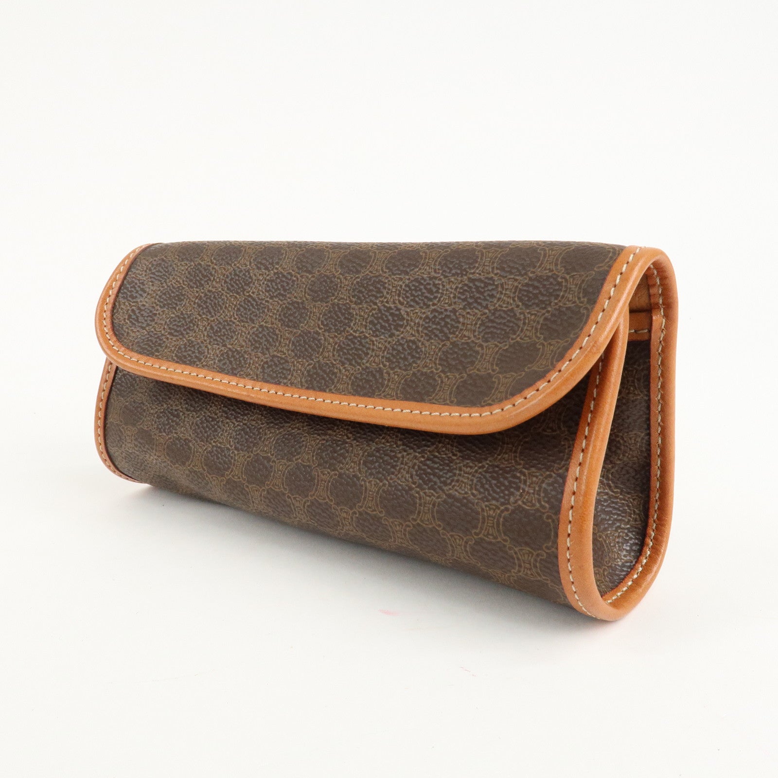 CELINE Macadam PVC Leather Pouch Cosmetic Pouch Brown Used
