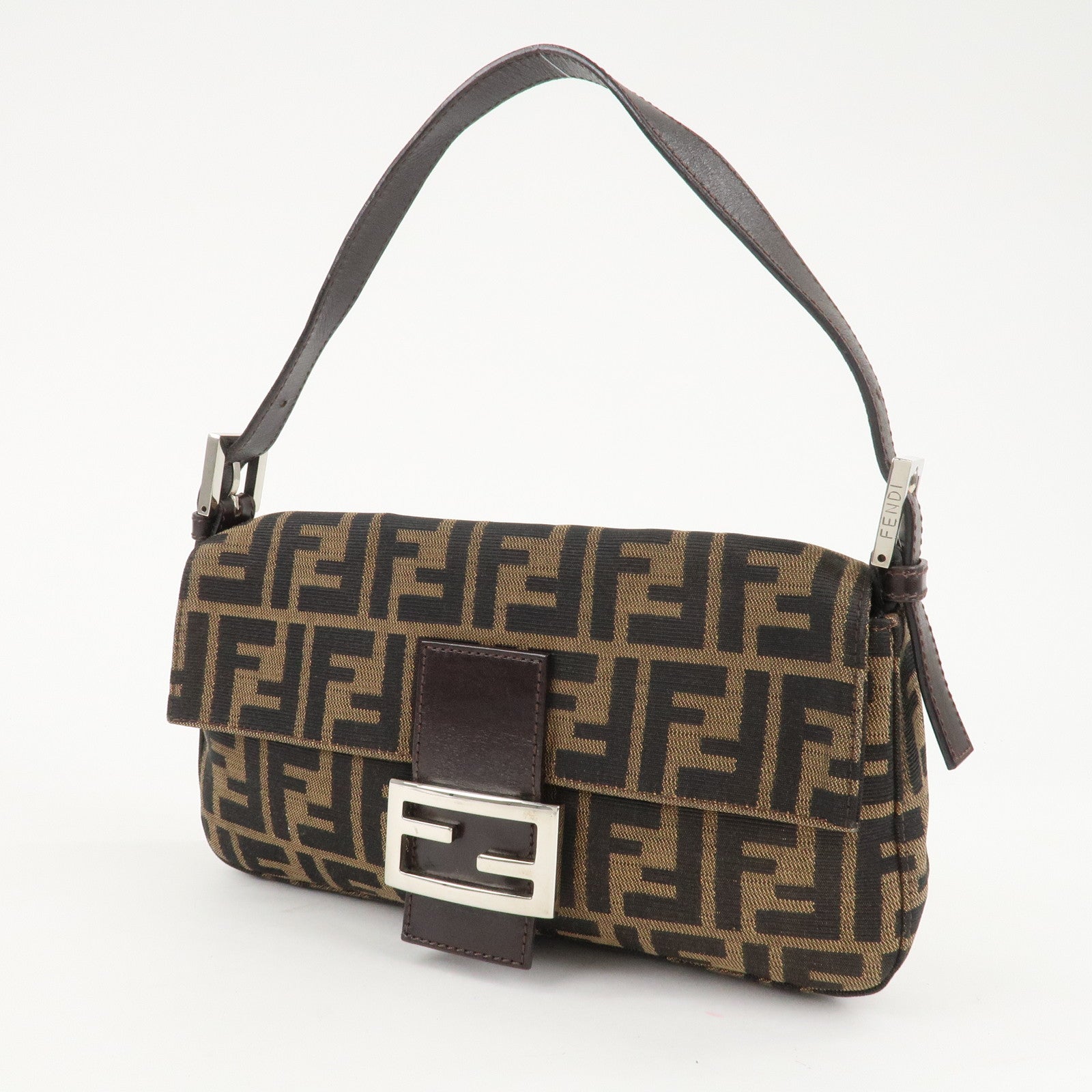 FENDI Mamma Baguette Zucca Canvas Shoulder Bag Brown Black 26424 Used