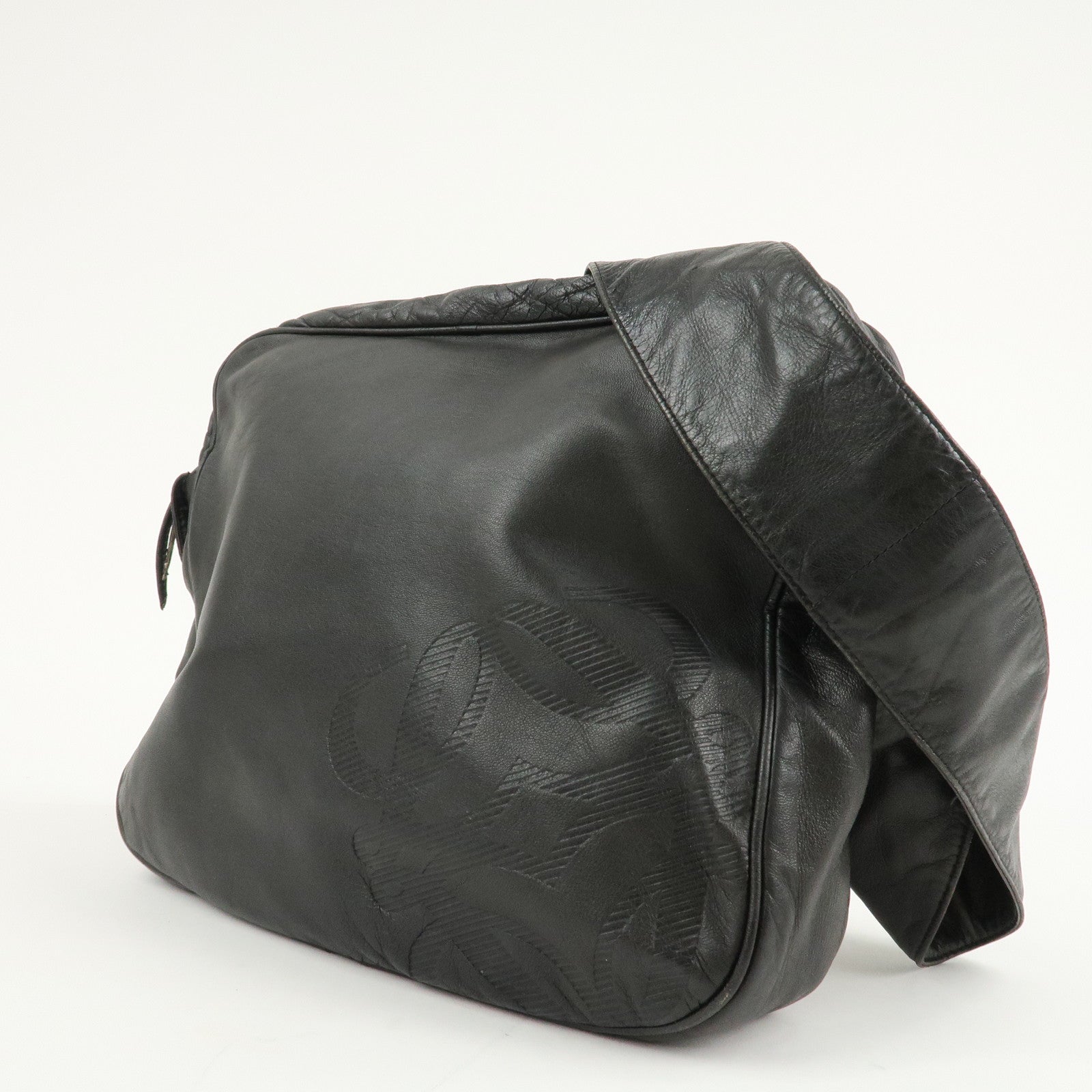 LOEWE Anagram Leather Shoulder Bag Crossbody Bag Black Used