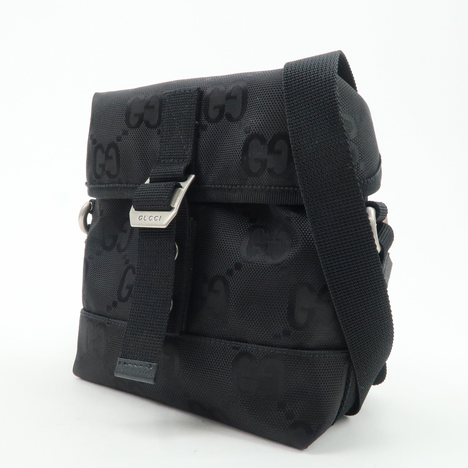 GUCCI Off The Grid GG Nylon Leather Shoulder Crossbody Bag Black Used