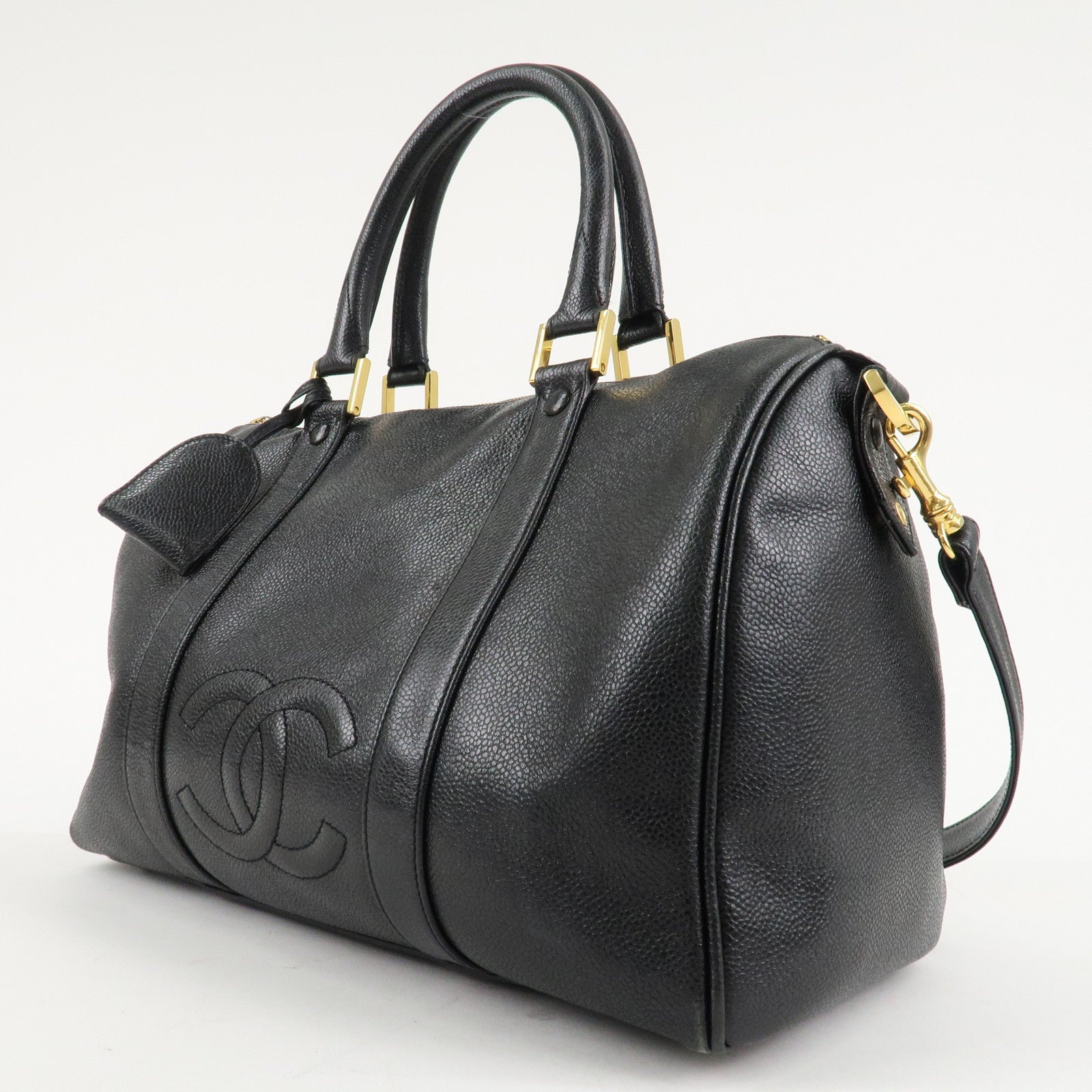 CHANEL Caviar Skin 2Way Boston Bag Hand Bag Black Used