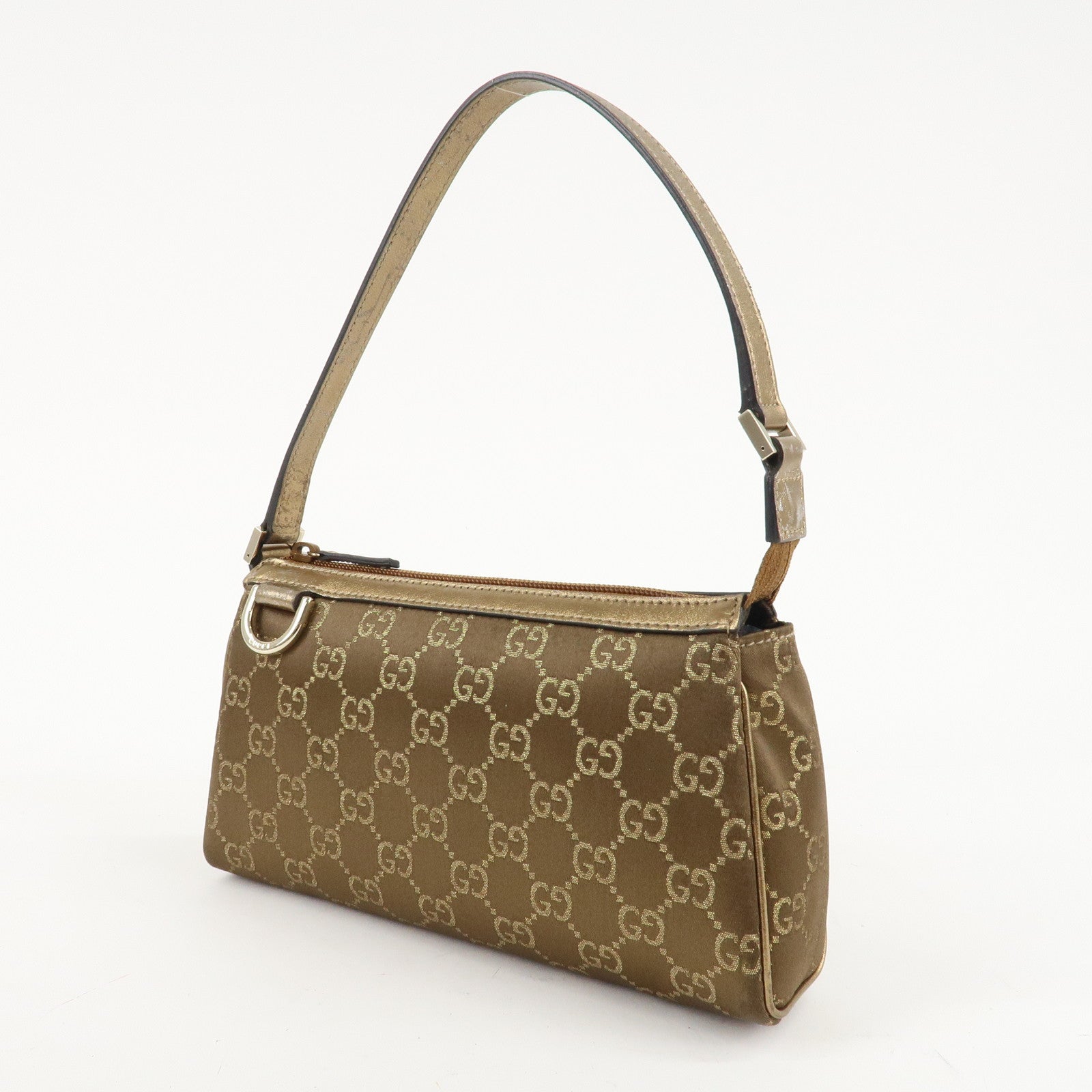 GUCCI Abbey Guccissima GG Satin Leather Hand Bag Gold 145750 Used