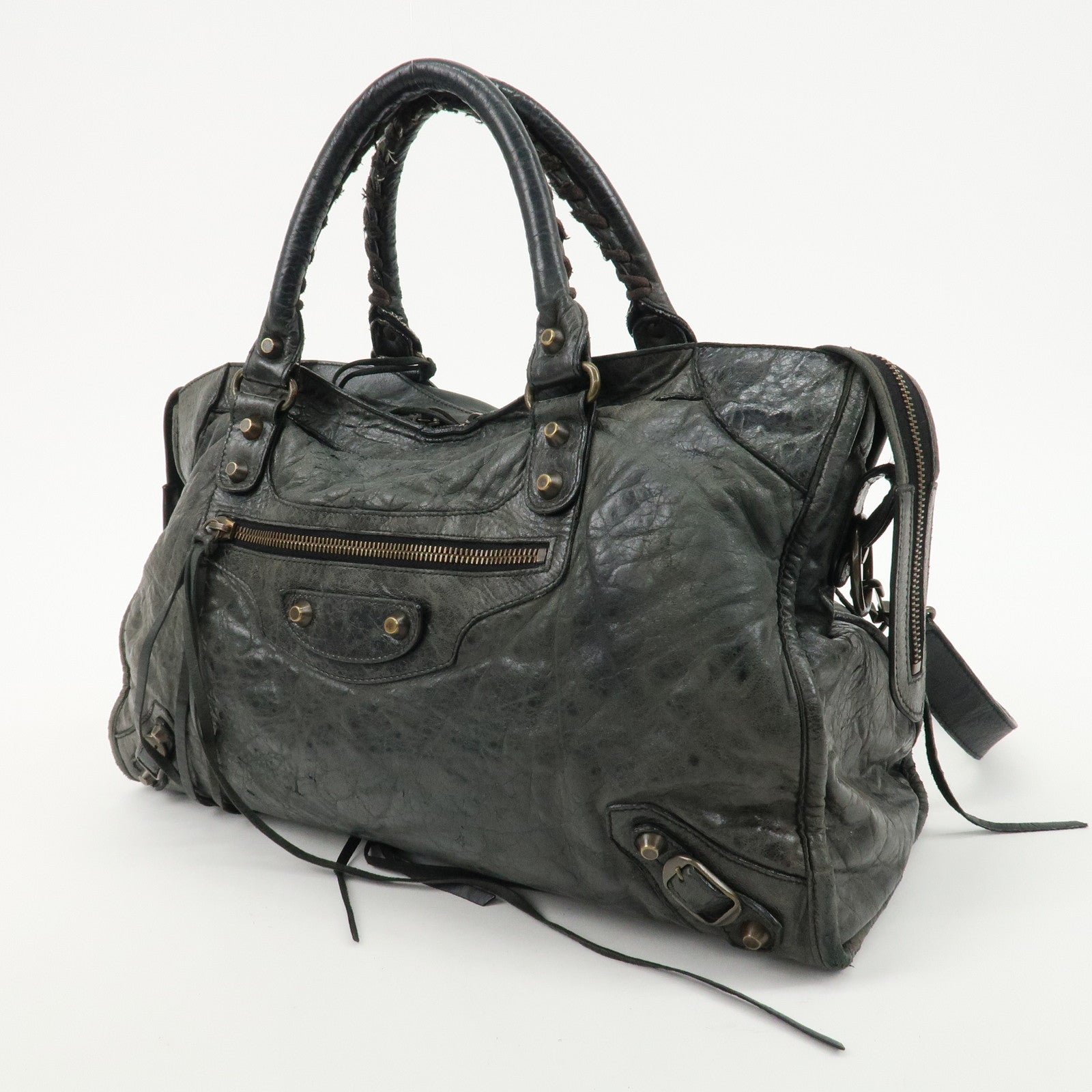 BALENCIAGA The City Leather 2Way Bag Hand Bag Black 115748 Used
