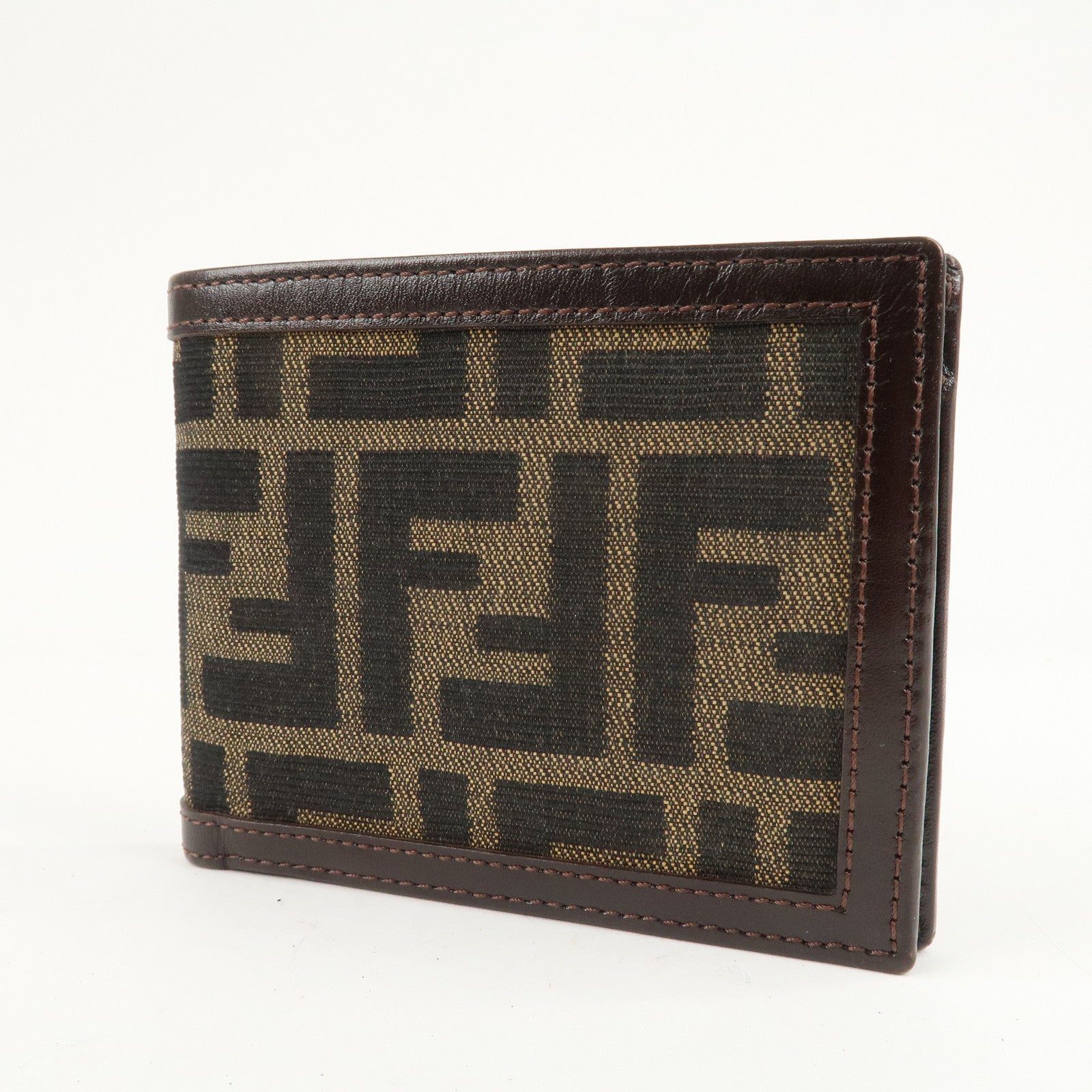 FENDI Zucca Set of 2 Canvas Leather Bi-fold Wallet Brown Black Used