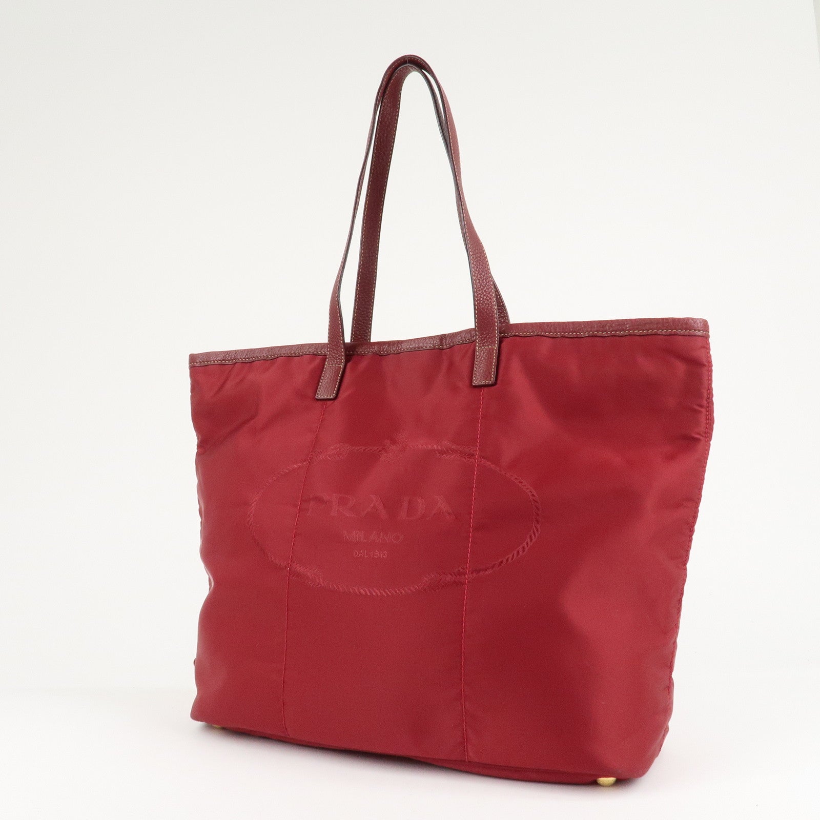 PRADA Logo Nylon Leather Tote Bag Shoulder Bag Dark Red BR4634 Used
