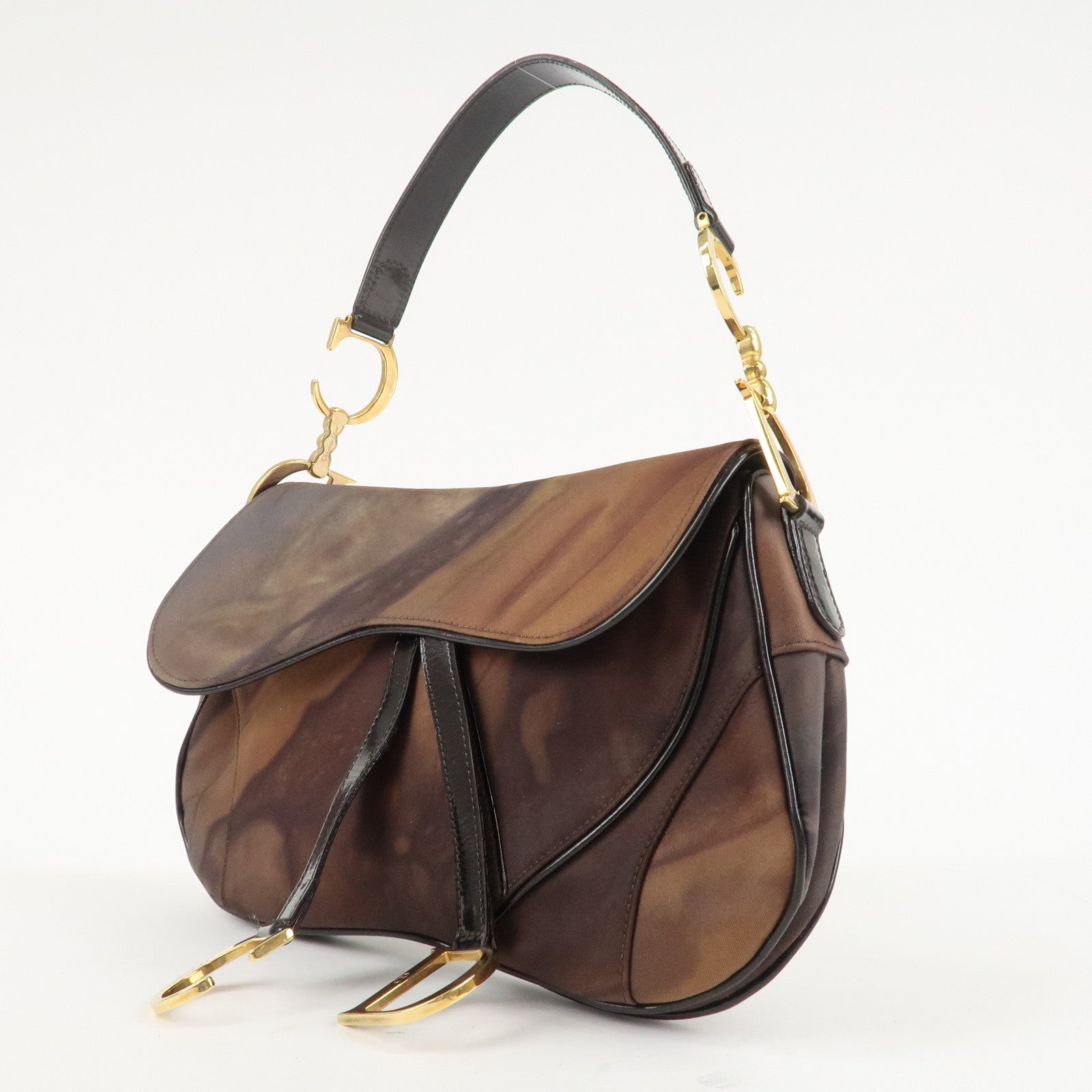 Christian Dior Nylon Canvas Patent Leather Saddle Bag Shoulder Bag Used