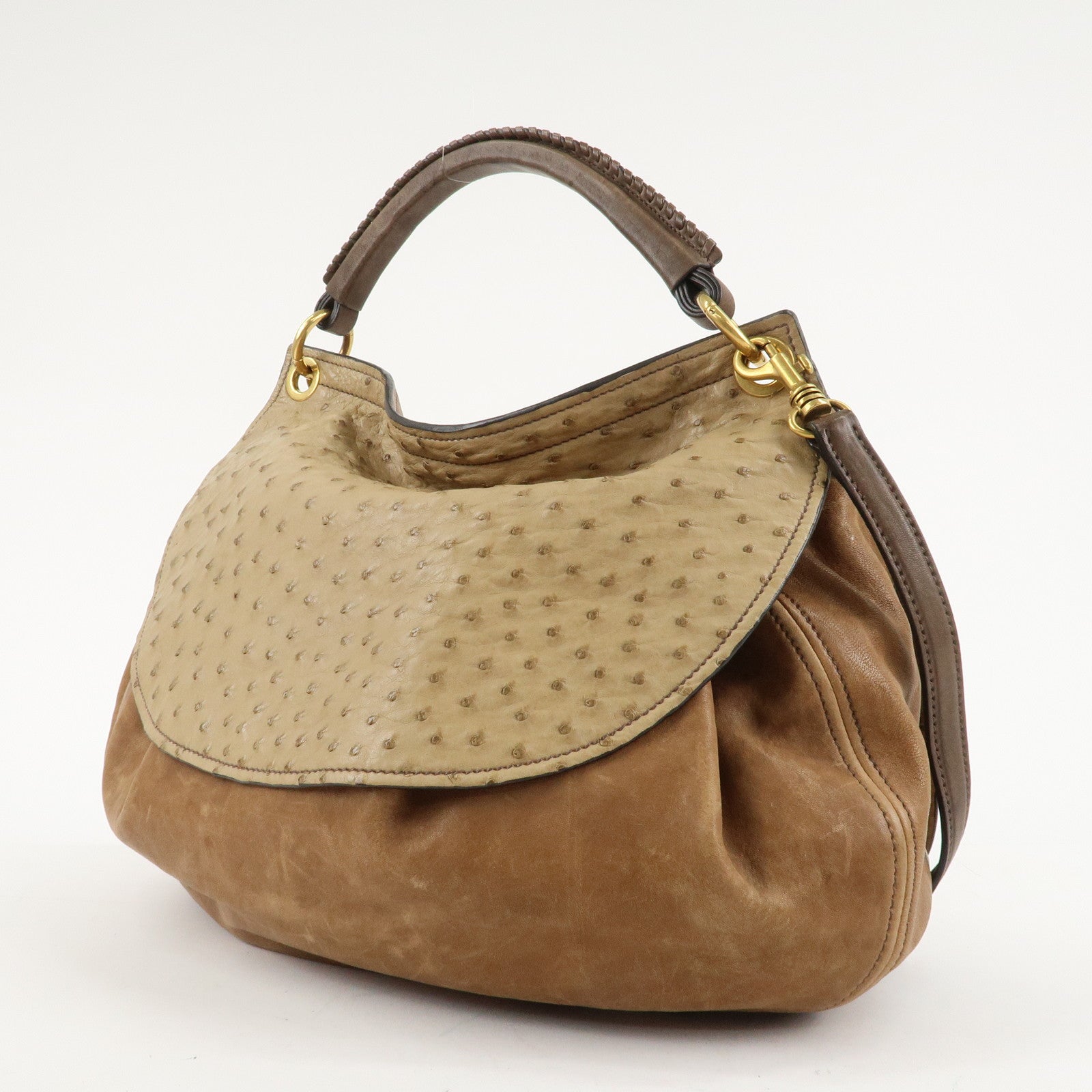 MIU MIU Leather 2Way Bag Hand Bag Shoulder Bag Brown Gold HDW Used