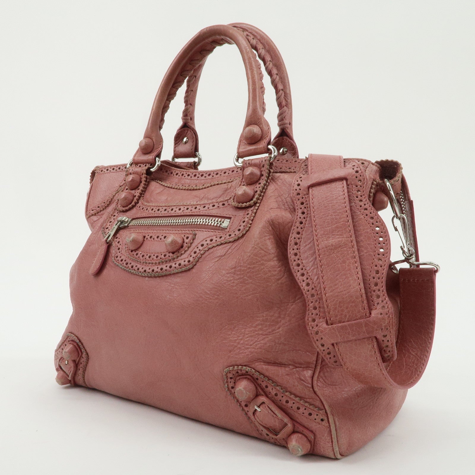 BALENCIAGA Leather Giant Velo 2Way Bag Hand Bag Pink 258045 Used