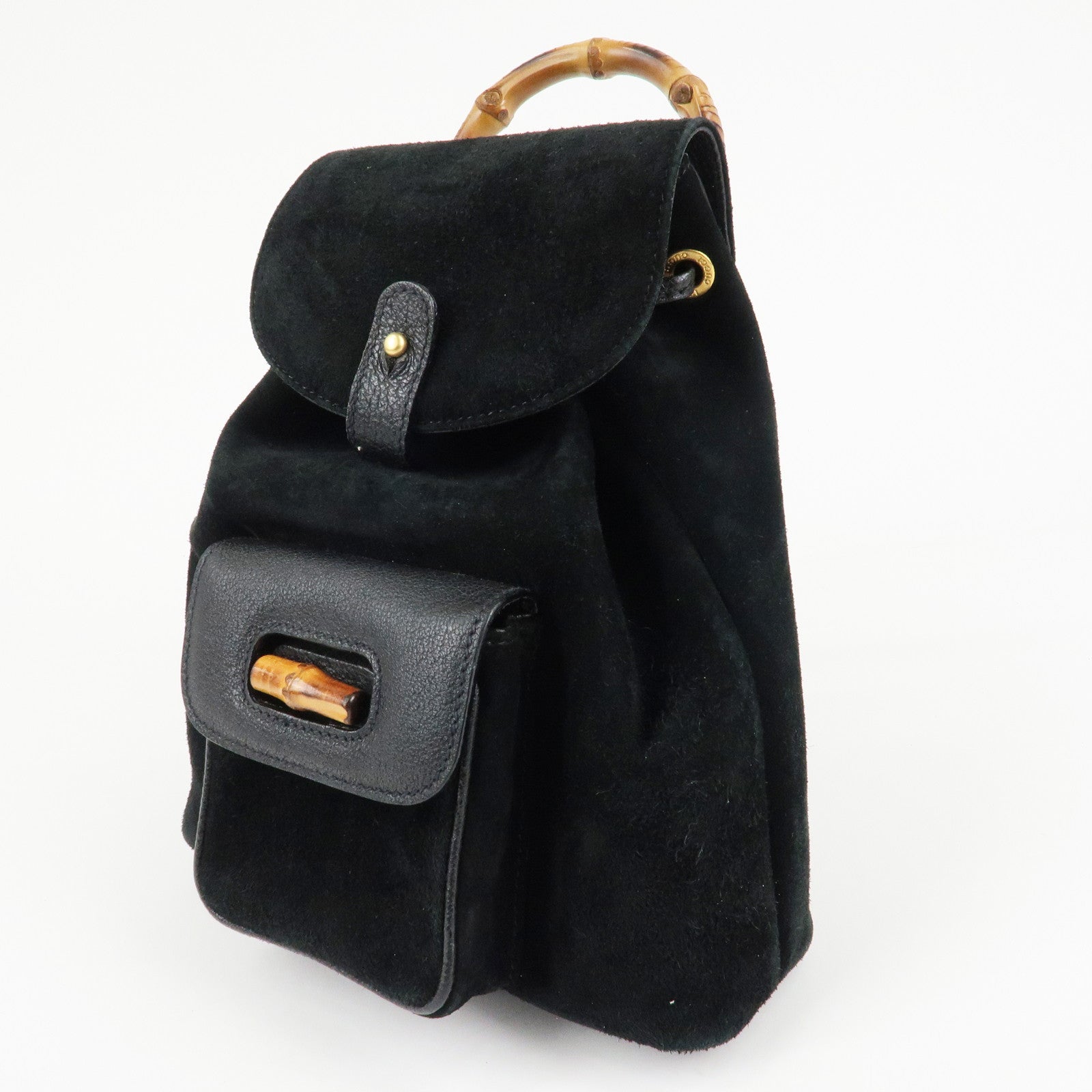 GUCCI Bamboo Leather Suede Mini Back Pack Black 003.1705.0030 Used