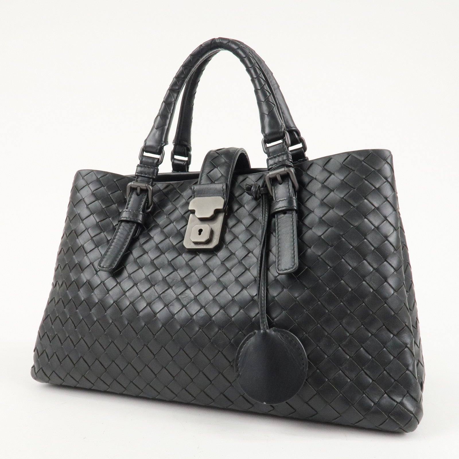 BOTTEGA VENETA Intrecciato Leather Tote Bag Hand Bag Black Used