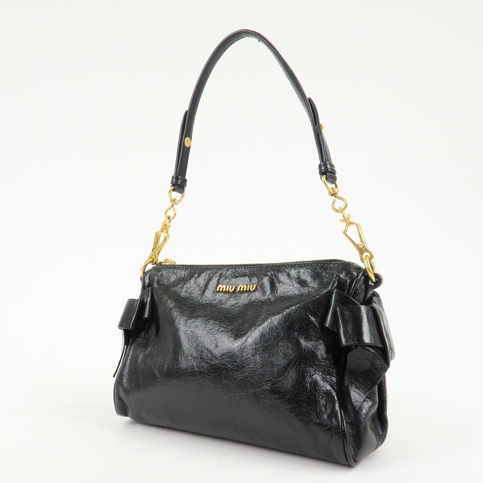 MIU MIU Leather Shoulder Bag Hand Bag Black Used