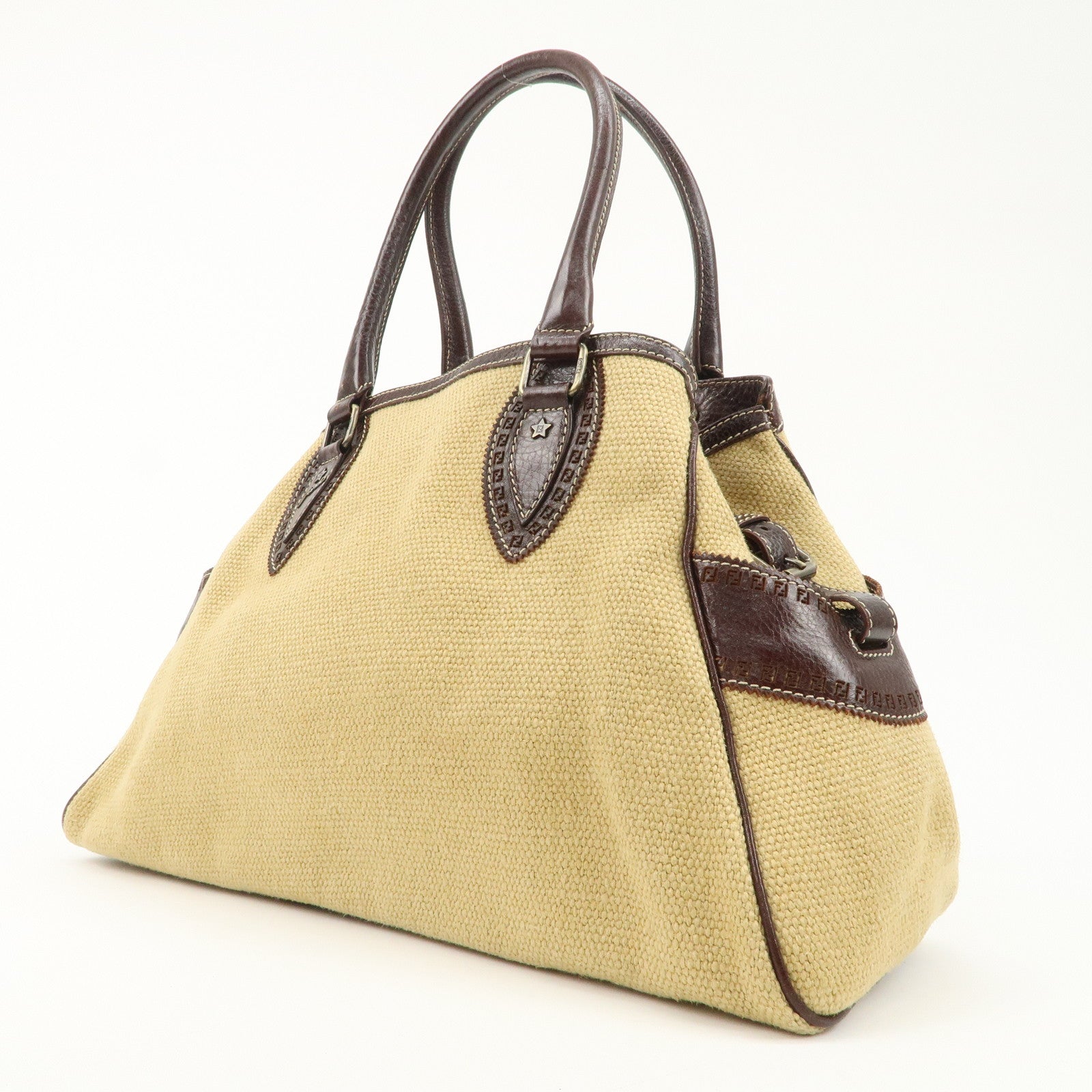 FENDI Ethnico Zucca Canvas Leather Shoulder Bag Beige Brown 8BN162 Used