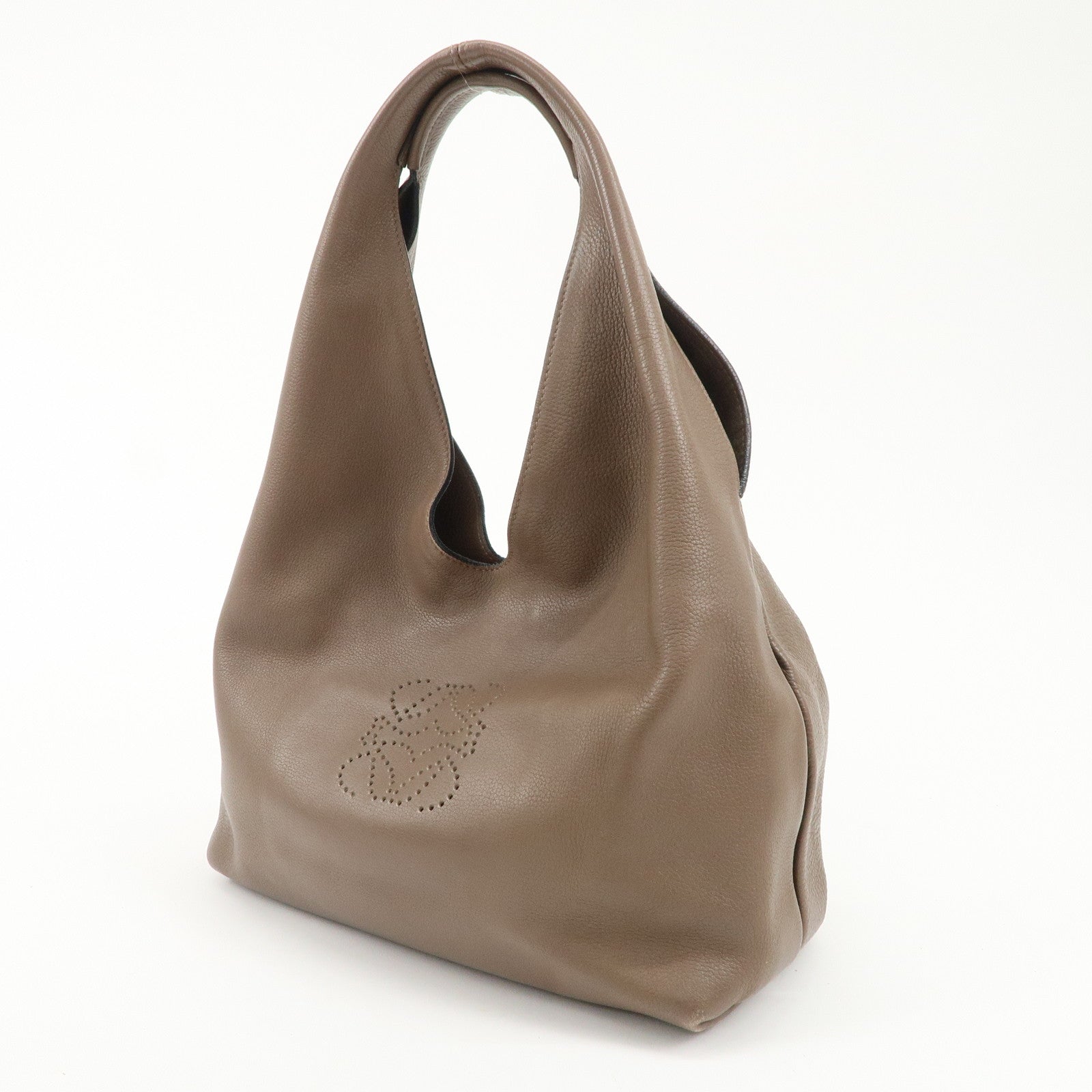 LOEWE Anagram Leather Dunas Shoulder Bag Brown Used