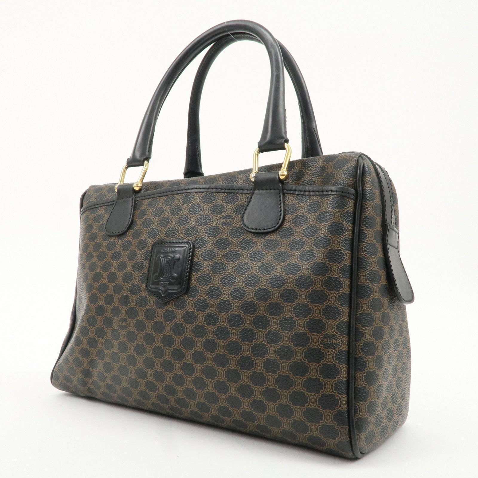 CELINE Macadam PVC Leather Boston Bag Hand Bag Brown Used