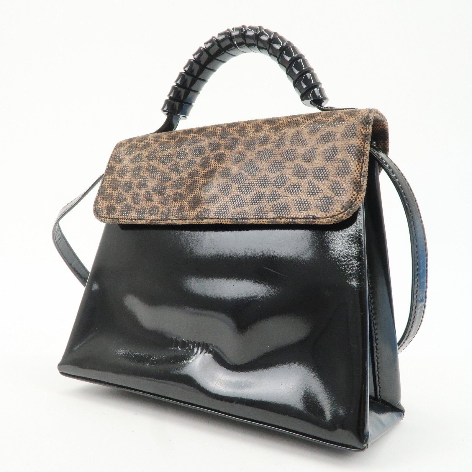 LOEWE Velazquez Patent Leather Coating Suede 2Way Bag Used