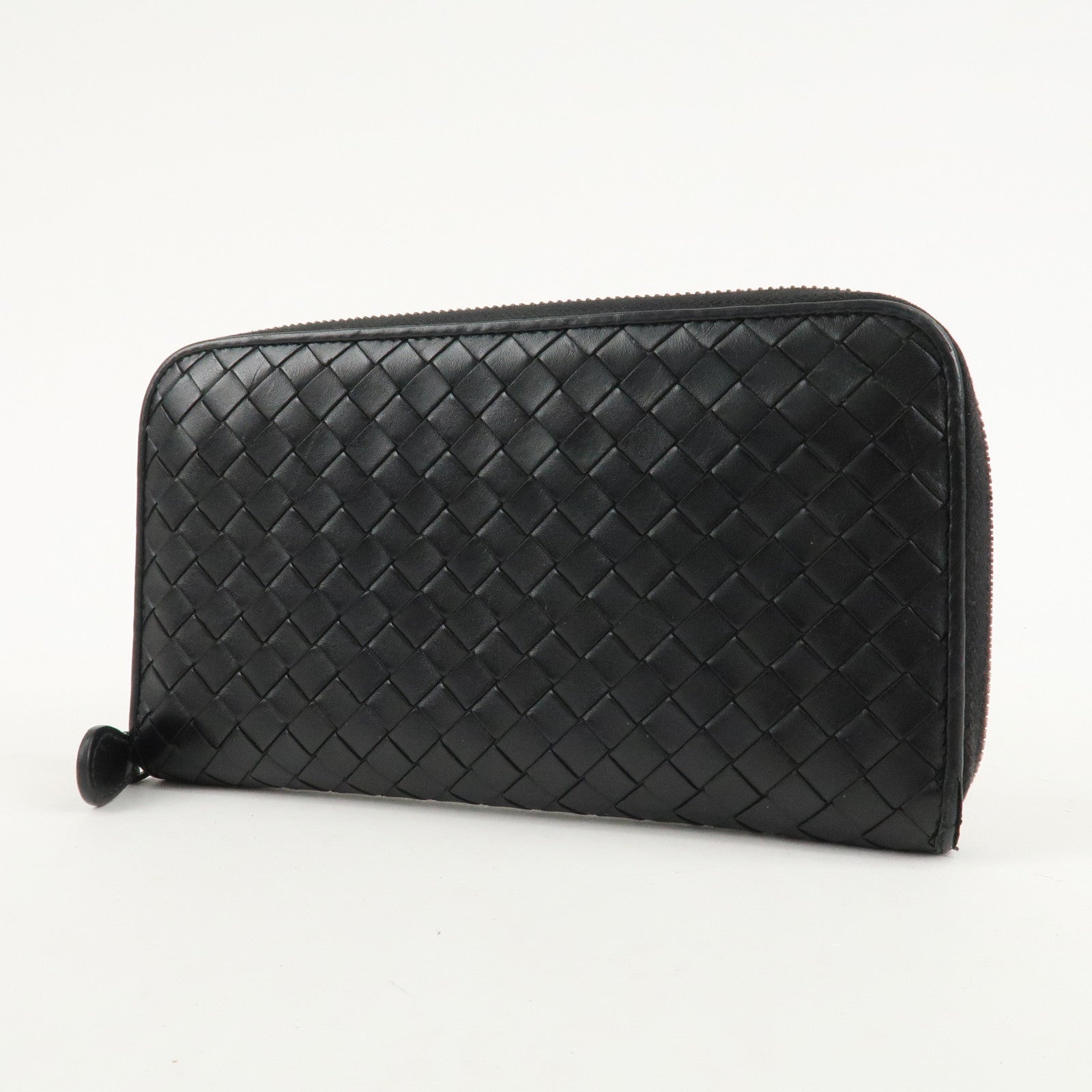 BOTTEGA VENETA Intrecciato Leather Zippy Around Long Wallet Black Used