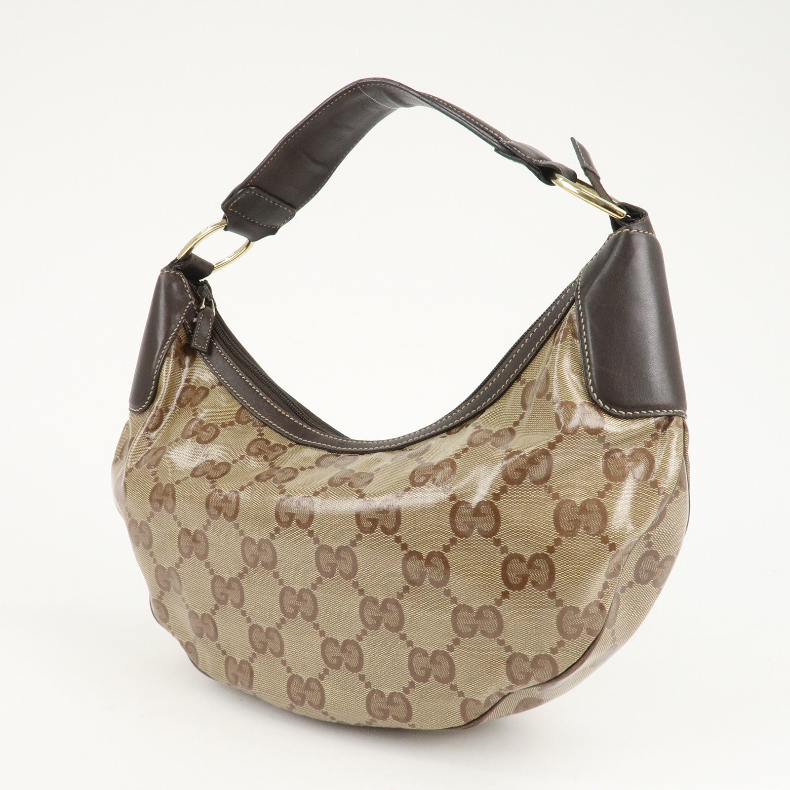 GUCCI GG Crystal Leather Shoulder Bag Hand Bag Brown 257297 Used