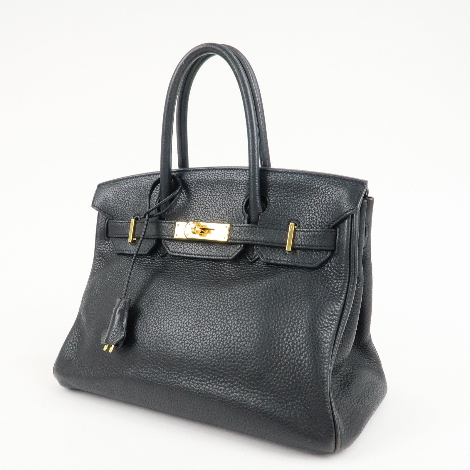 HERMES Taurillon Clemence Birkin 30 M stamped Black Gold Used
