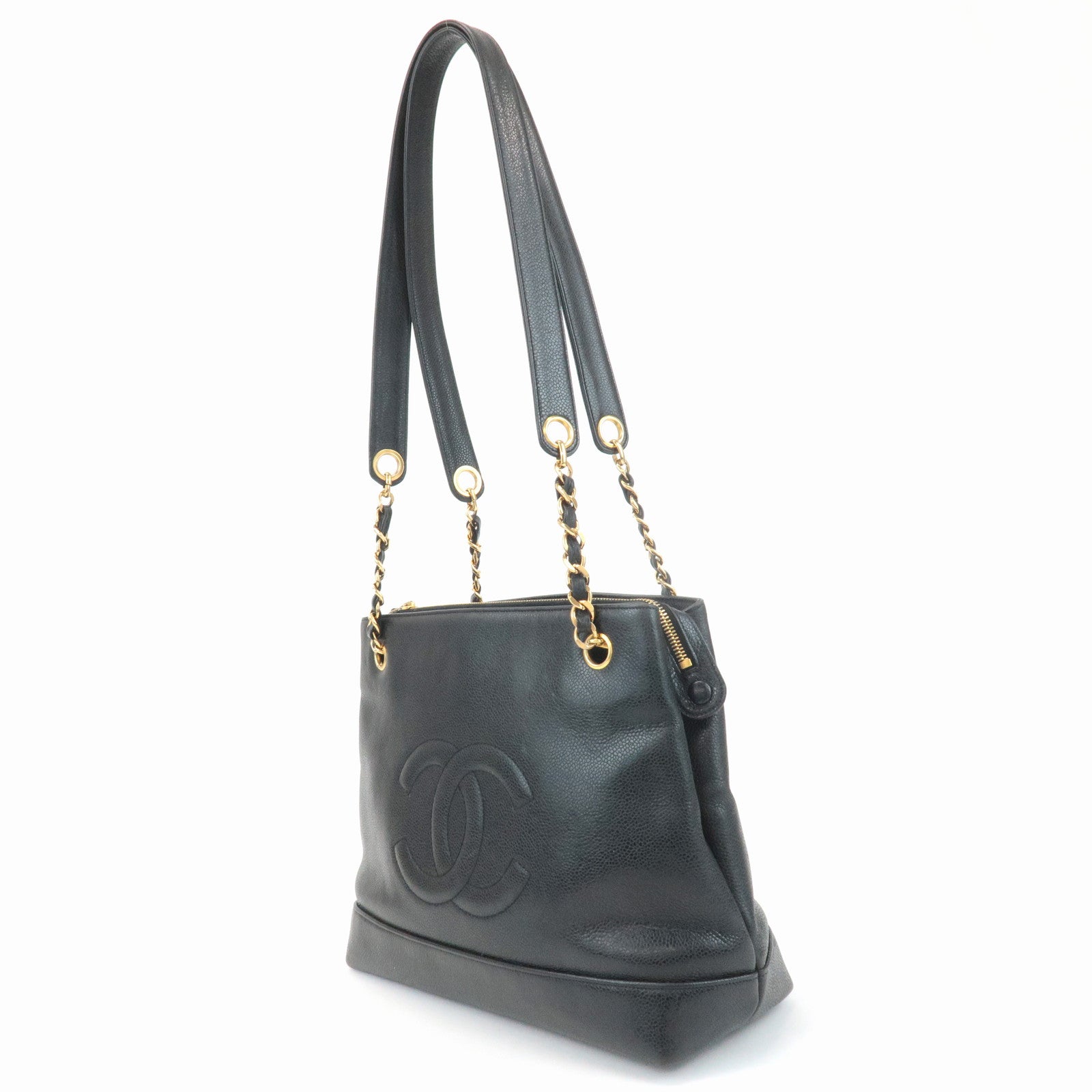 CHANEL COCO Mark Caviar Skin Chain Shoulder Bag Black Used