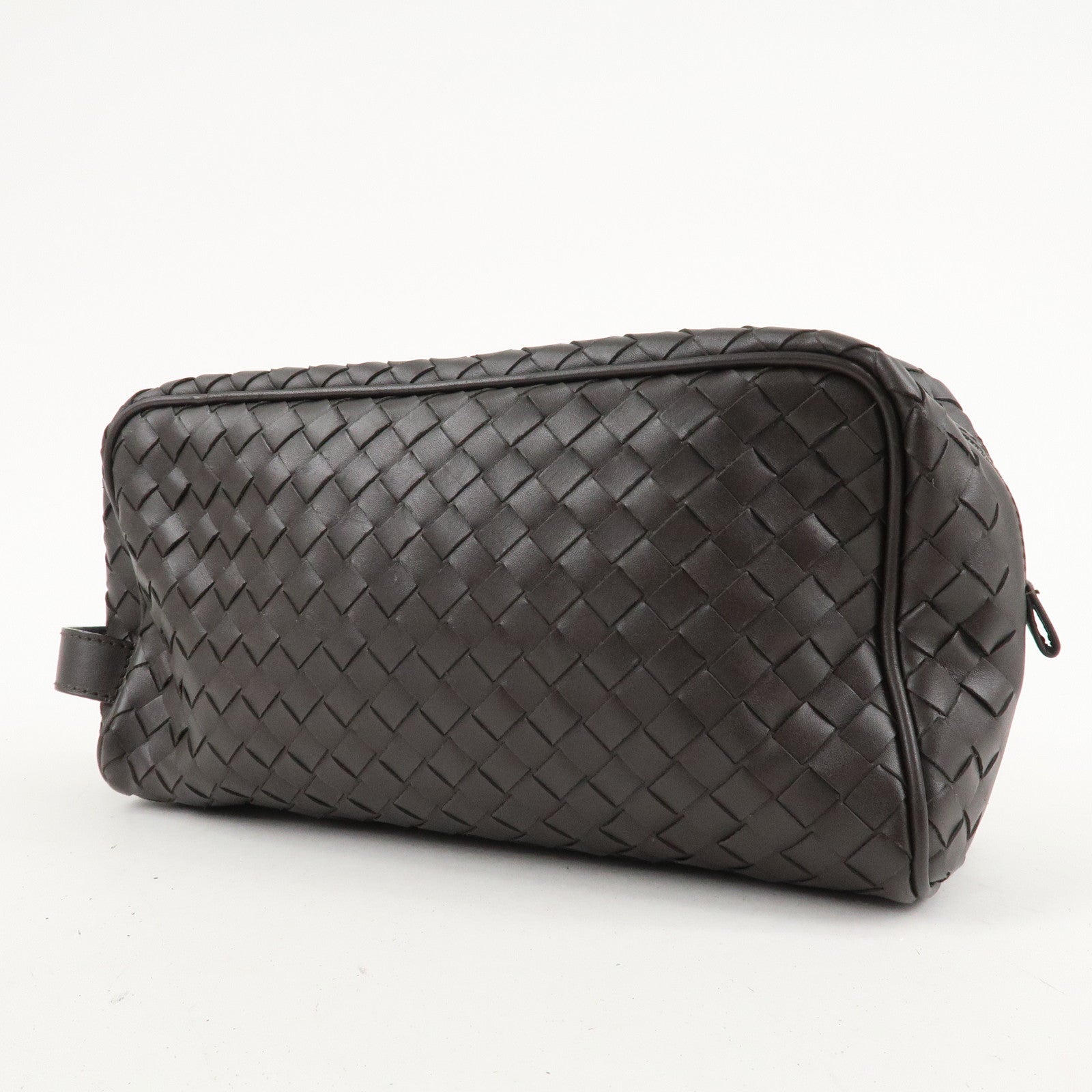 BOTTEGA VENETA Intrecciato Leather Second Bag Dark Brown Used