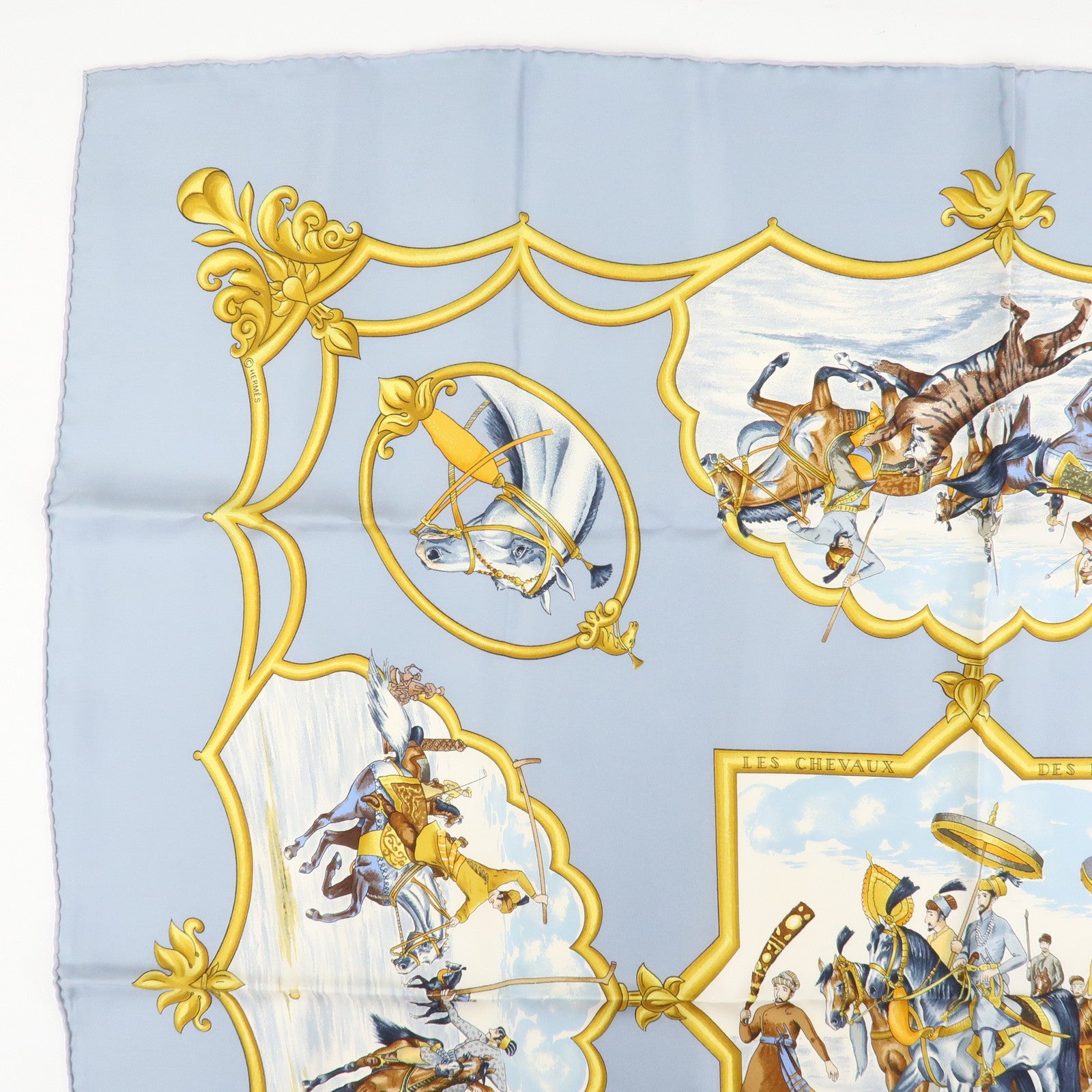 HERMES Carre 90 Silk 100% Scarf Les Chevaux Des Moghols Used