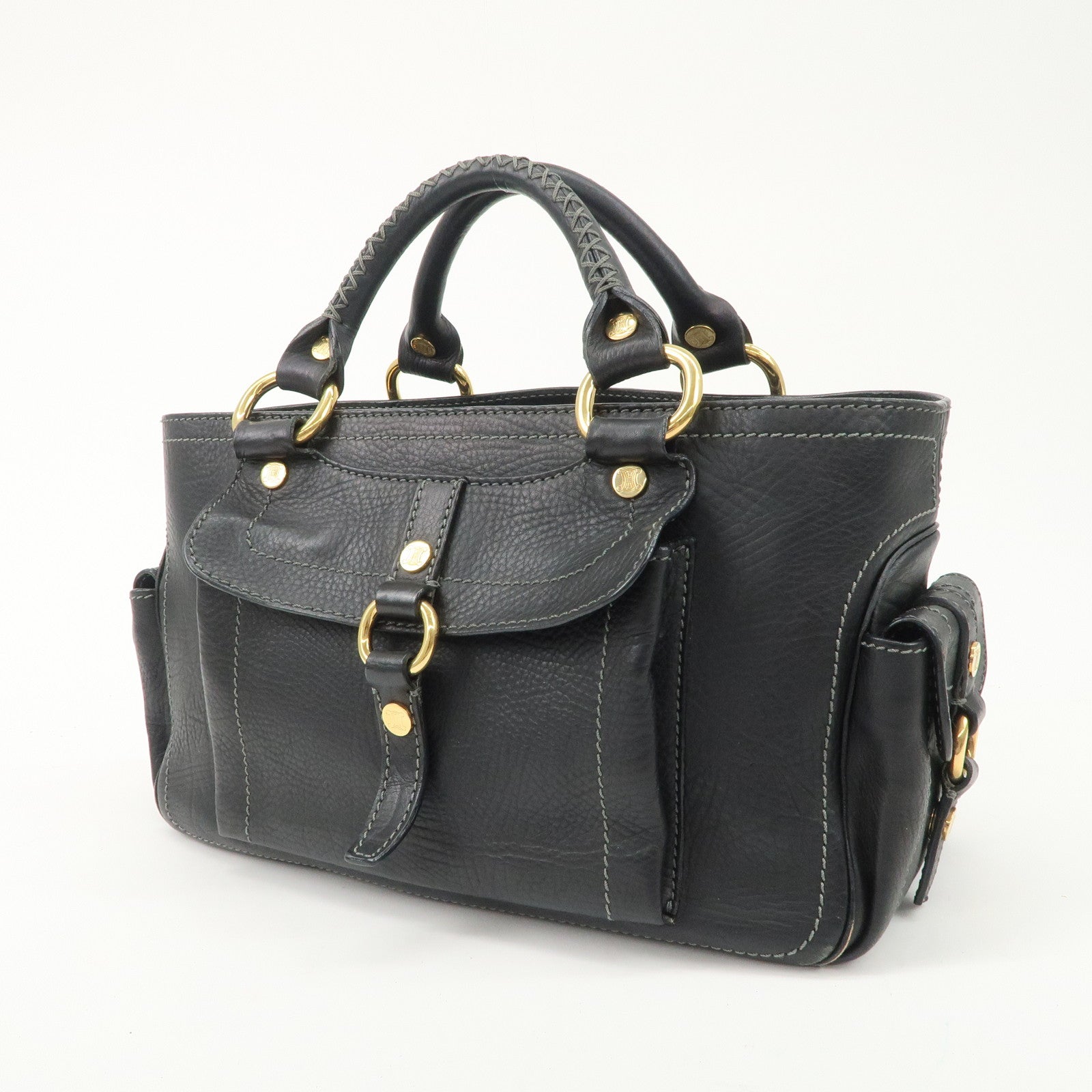 CELINE Leather Boogie Bag Hand Bag Black Used